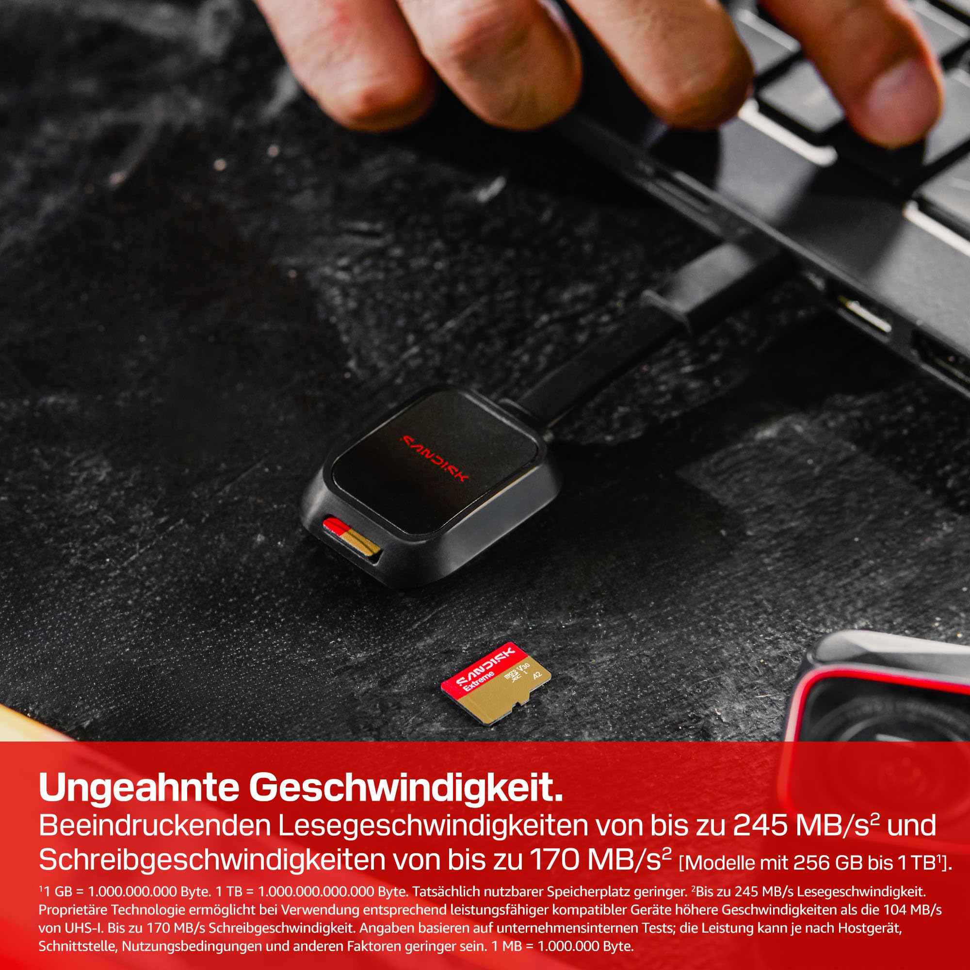 SanDisk Extreme microSDXC UHS-I Speicherkarte 2TB + SD Adapter, (Für Smartphones, Actionkameras oder Drohnen, Übertragung bis zu 240 MB/s, 4K UHD) RescuePRO Deluxe, UHS-I, U3, V30