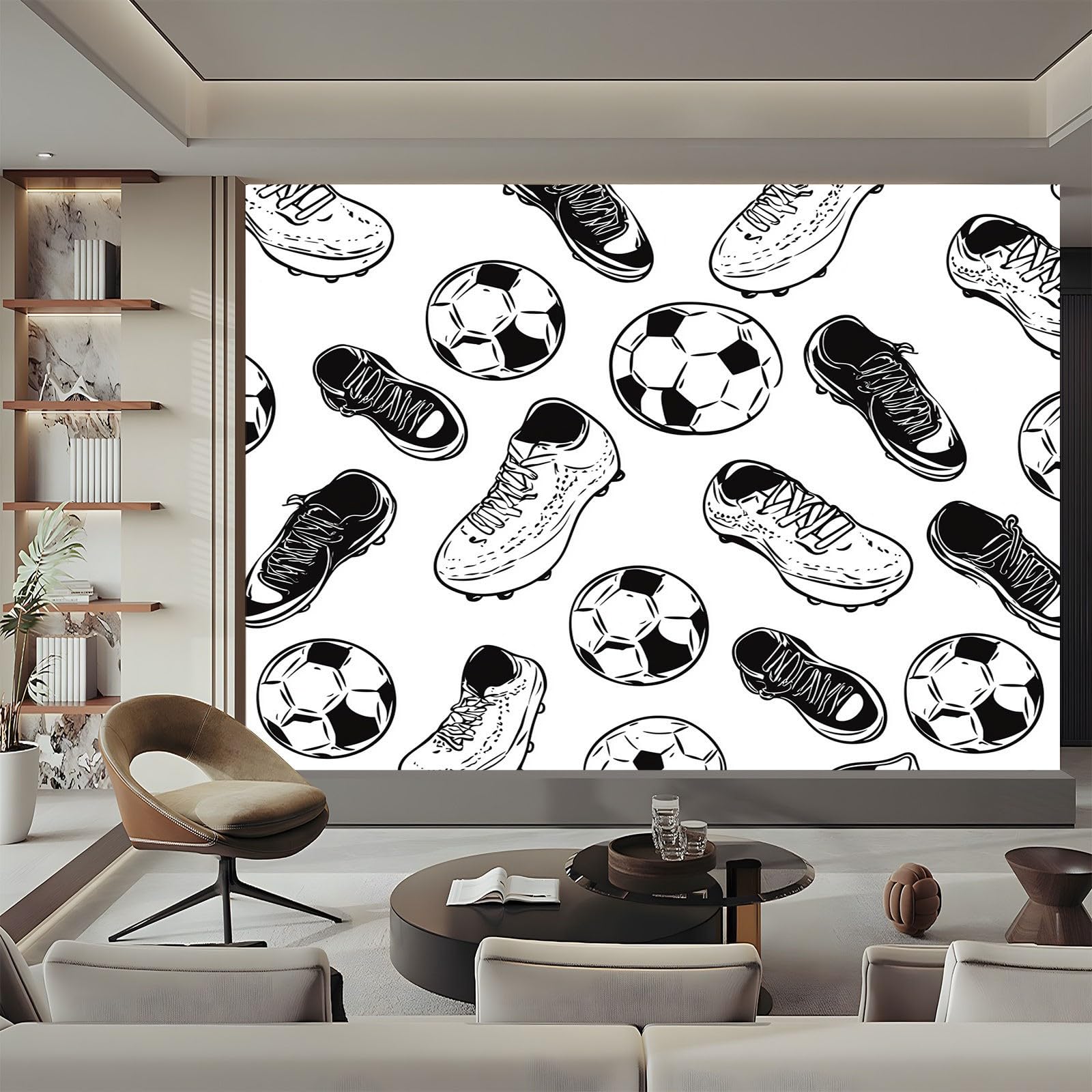 Tapeta sportowa Drużyna Piłka nożna Czarny Biały 400X280Cm(Wxh) Fototapety 3D Tapety Tapety Włóknina Dekoracje Ścienne Nowoczesne Fototapety