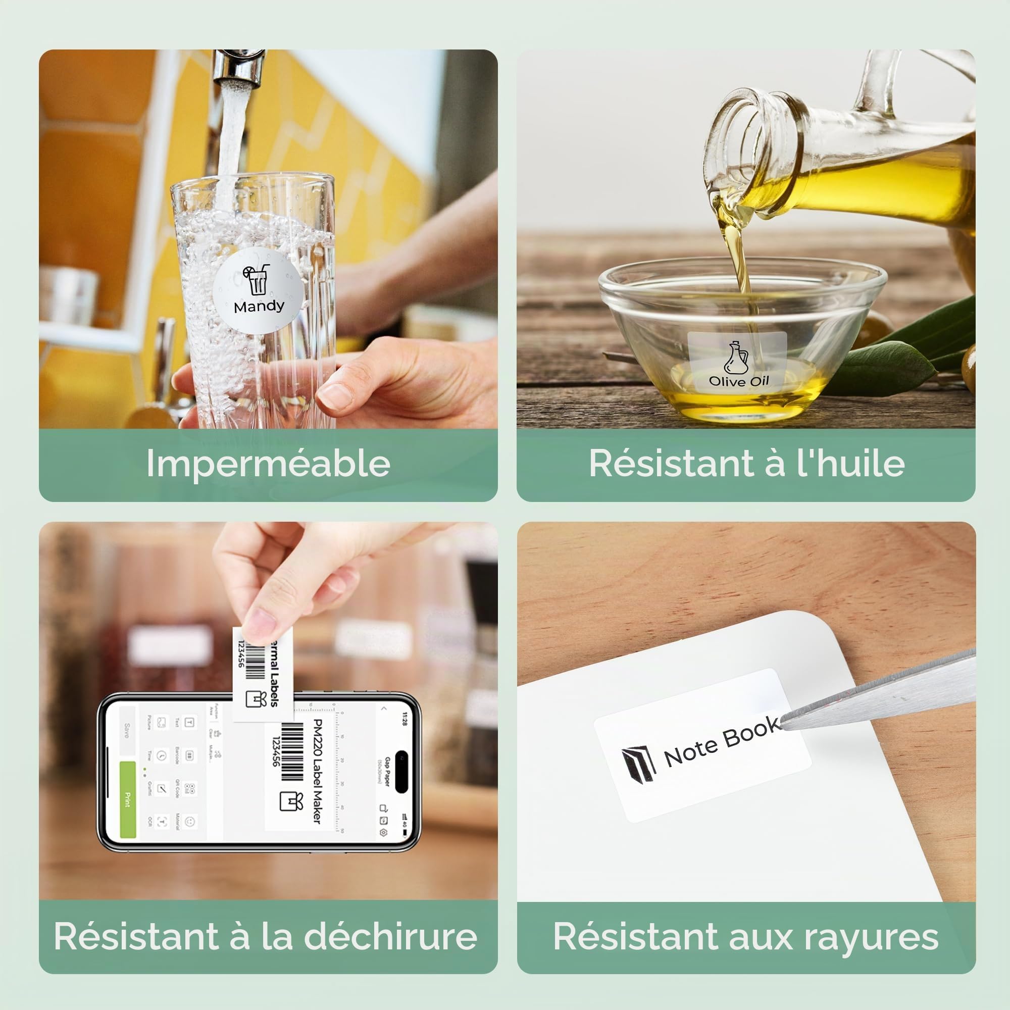 Nelko PM220 Lot de 3 rouleaux de 230 étiquettes thermiques imperméables multi-usages 50 x 30 mm Blanc