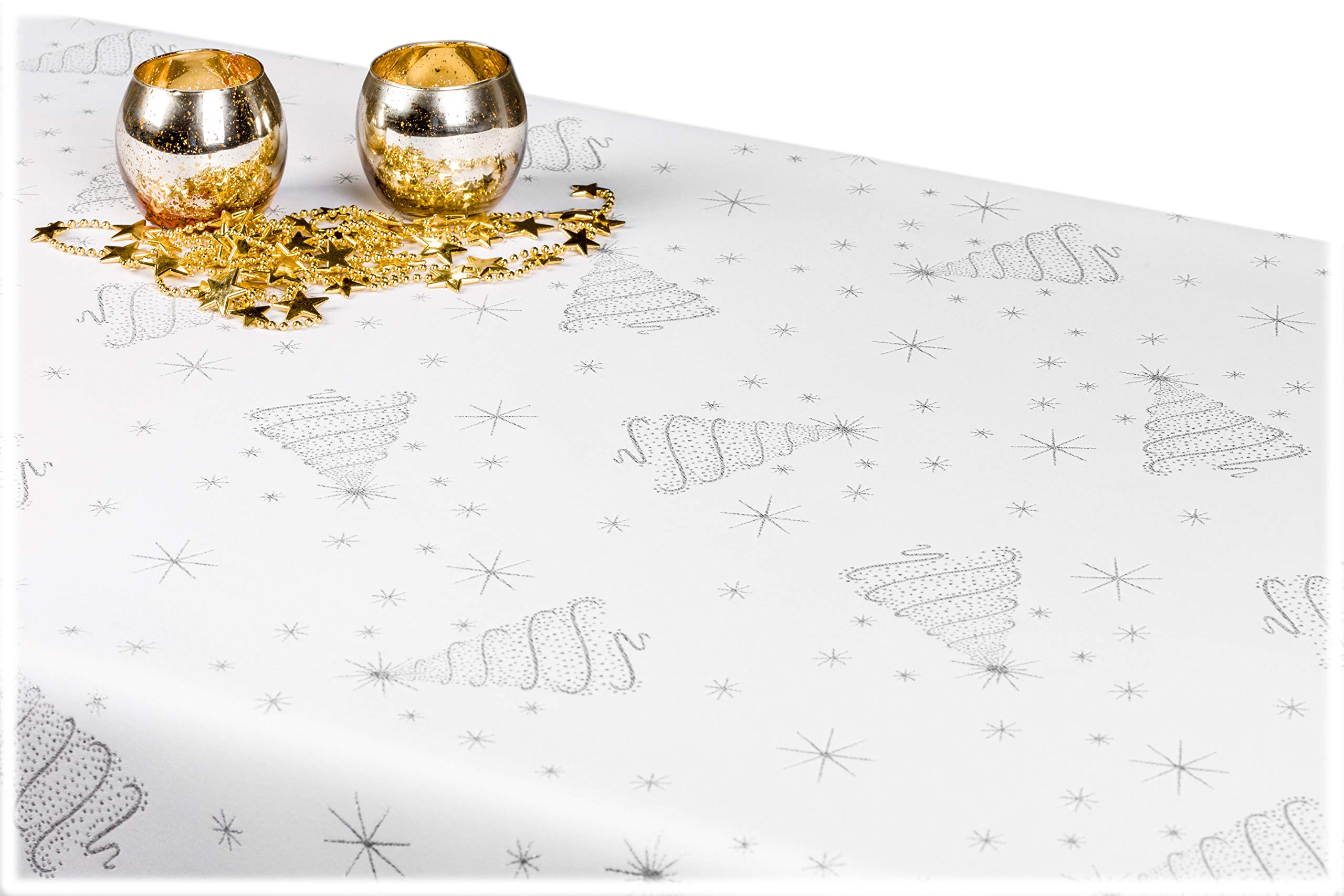Weihnachtstischdecke Fleckenresistente Schmutzabweisend Zweiseitig Tischdecke Weihnachten Advent - Polyester Lamatex Silber Gold Elegante Weihnachtstisch Deko (140x240 cm, Silber-Muster-12s)