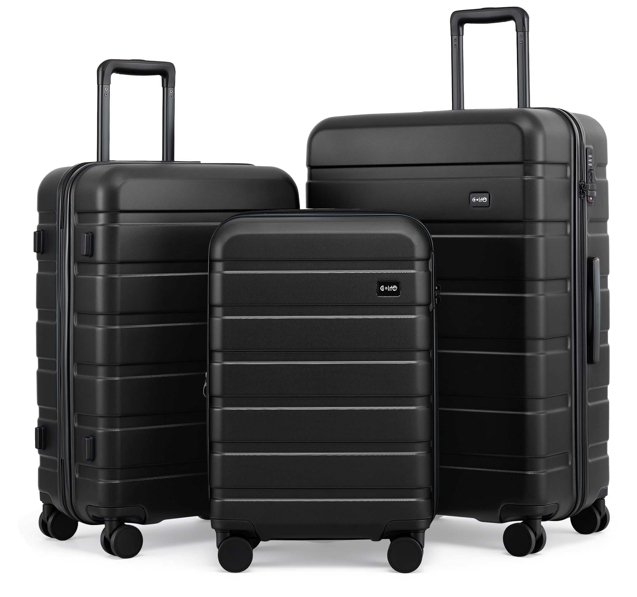 Coolife Luggage Set, Lightweight Durable Hardshell, 3 piece, Black new