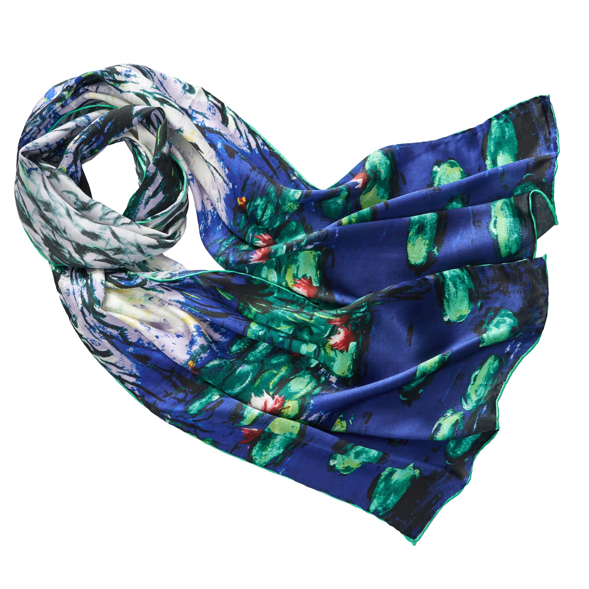 Prettystern Women's P538 - Water Lilies, Nympheas (Dark Blue) Long Silk Scarf With Artworks Painting - Claude Monet - Water Lilies, Nympheas (Dark Blue) P538