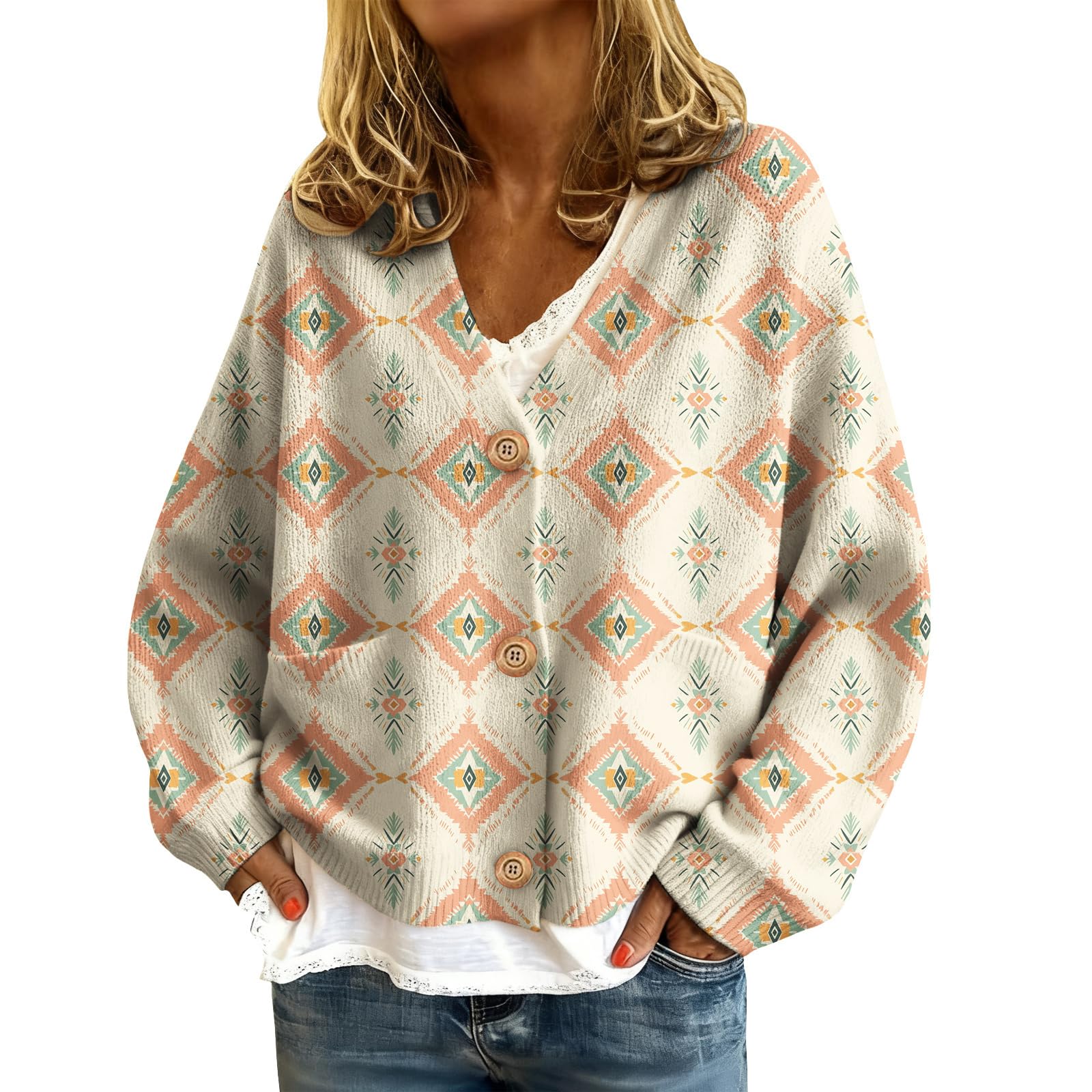 Womens Cardigan Sweaters Aztec Cardigans Plus Size Lightweight Cowgirls Cropped Fall Oversized Sweater Trendy