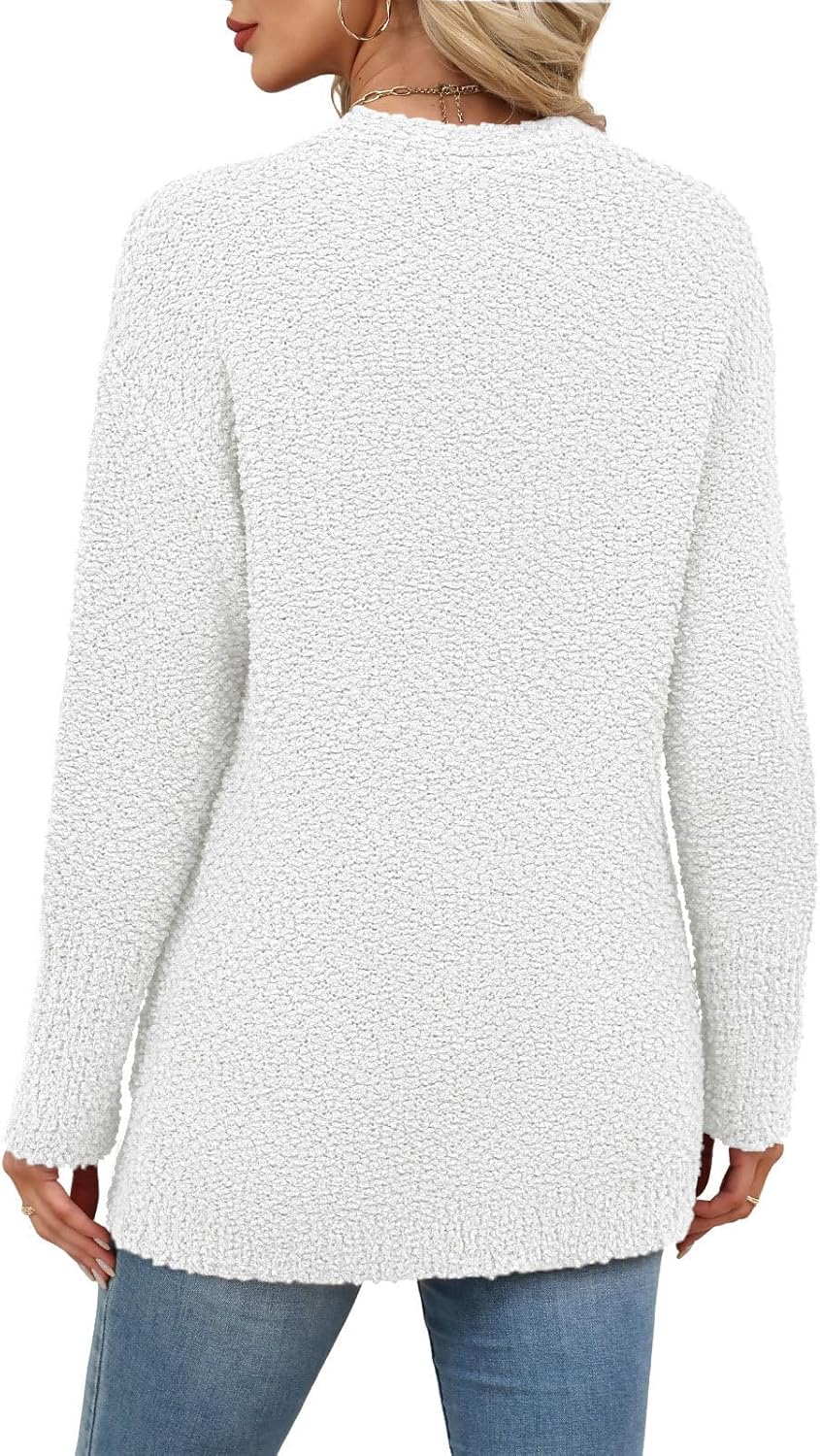 Women’s Popcorn Fuzzy Knit Cardigan Open Front Long Sweaters for Fall Winter - Image 5