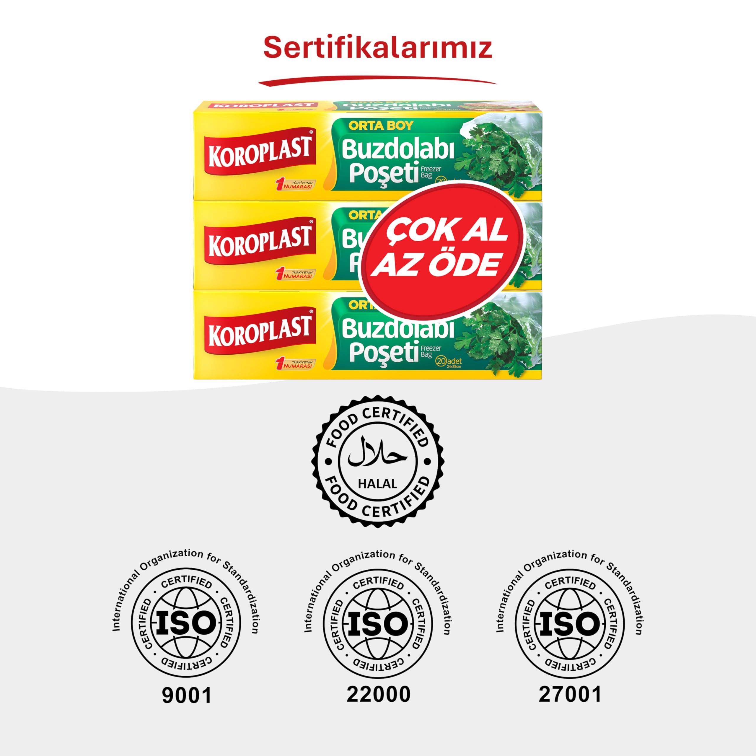 Koroplast 3'lü Çok Al Az Öde Ekonomik Paket Orta Boy 60'lı Buzdolabı Poşeti, Sızdırmaz & BPA İçermez Gıda Saklama Torbası, Et, Tavuk, Balık, Sebze, Meyve, Çorba, Sos, Peynir, Kuruyemiş, Sandviç
