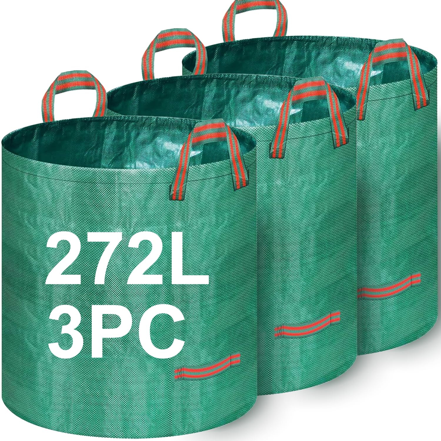 Goutime Heavy Duty Garden Waste Bags, Extra Large Reusable Leaf Bags, Foldable Waterproof Garden Sacks for Leaves, Grass, Hedge Trimmings & Yard Waste (272L*3PC)