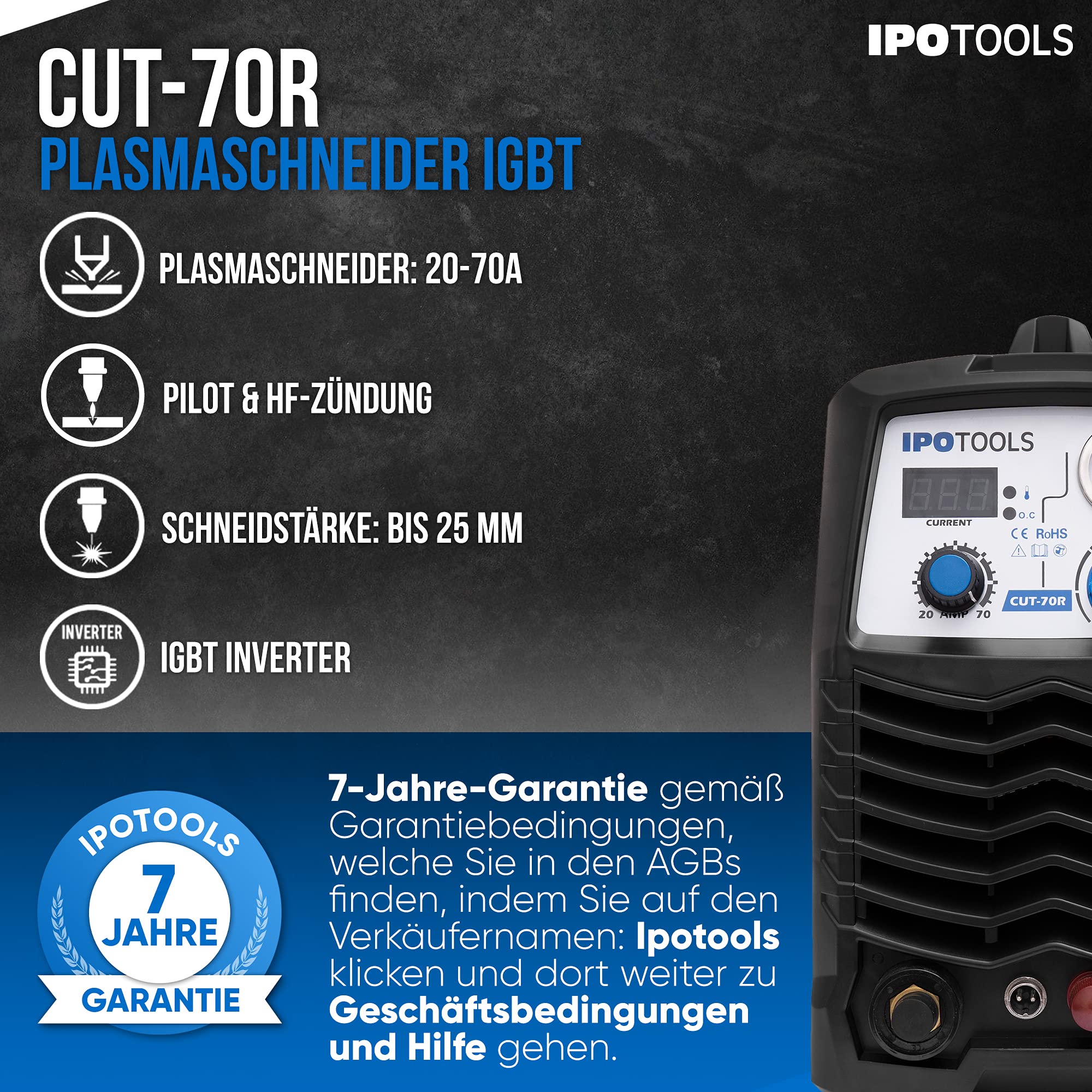 IPOTOOLS CUT-70R Pilot przecinarka plazmowa z zapłonem pilotowym – urządzenie do cięcia plazmowego 70 A do 25 mm wydajność cięcia inwerterowego urządzenie spawalnicze urządzenie do spawania plazmowego