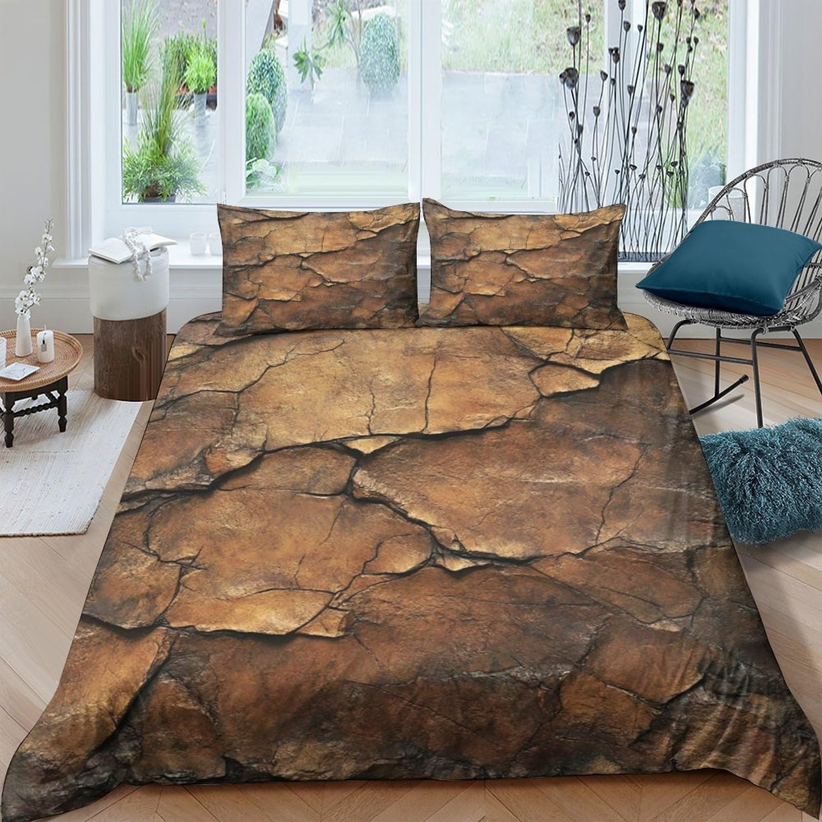 Ctjqhvkz Style-2 3D Printed Stone Texture Fitted Sheet Microfiber Non Slip Earthy Rock Pattern Mattress Cover Bedroom Dorm Decor Single（135X200cm）