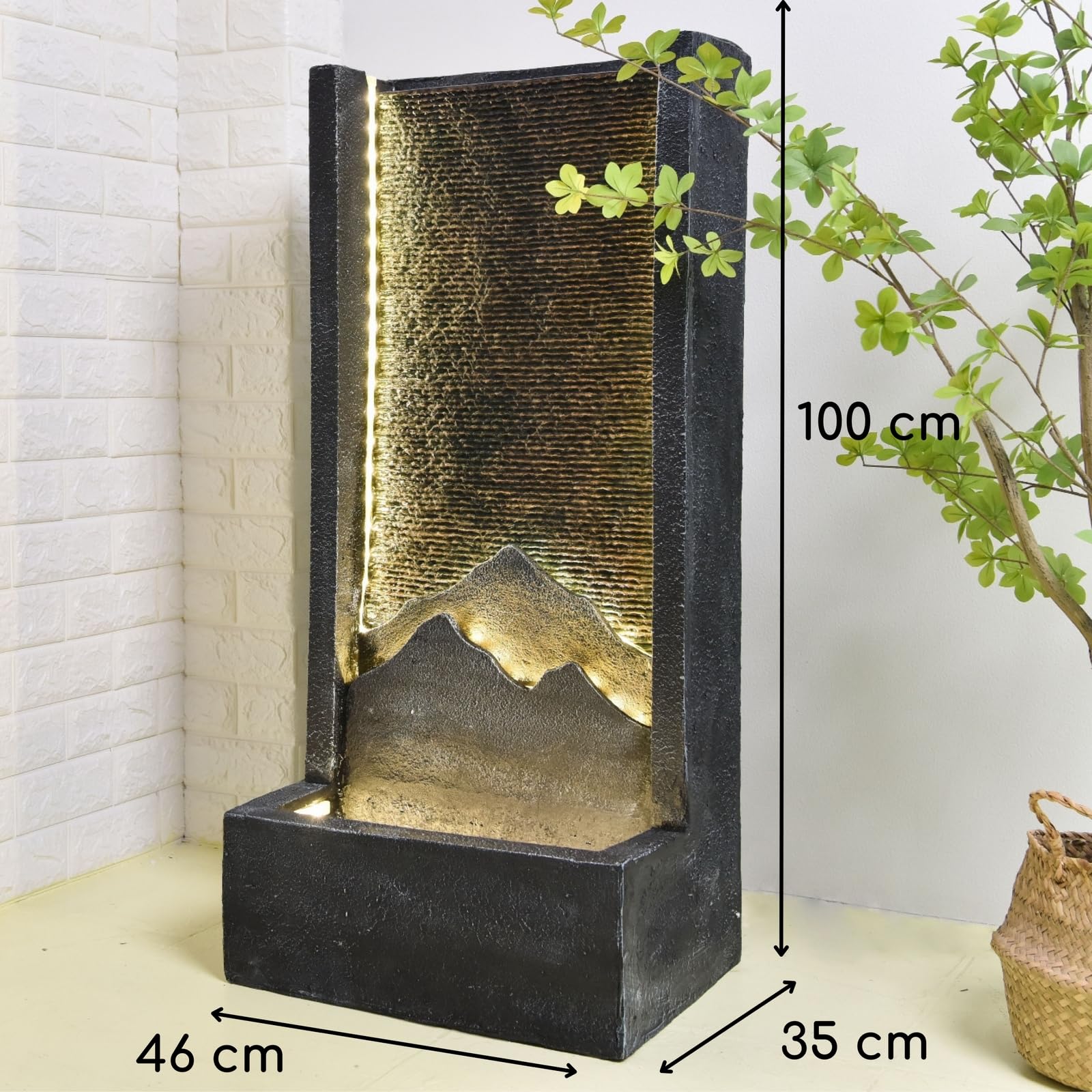 Zen Light SCFR21MM Außen- und Innenbrunnen Wasserwand Relief Mountain, 46cm x 35cm x 100cm, Schwarz