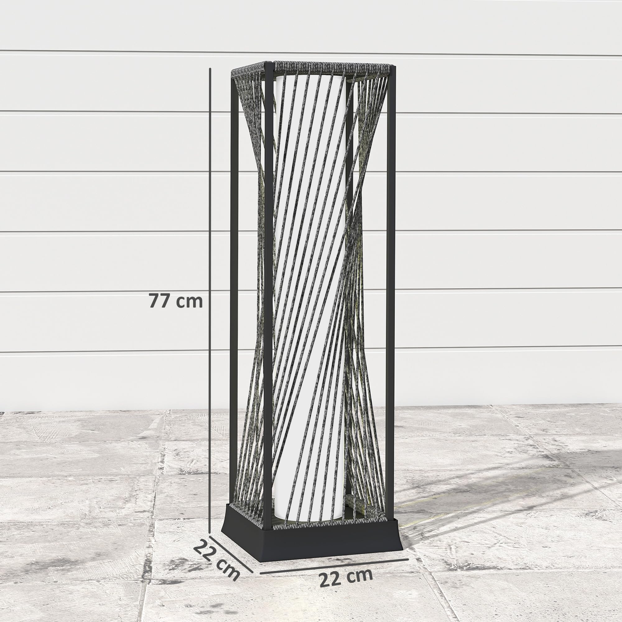 Outsunny Linterna de Jardín de Ratán Sintético Farola Solar con Luces LED Encendido y Apagado Automático Impermeable para Terraza Balcón Patio 22x22x77 cm Gris