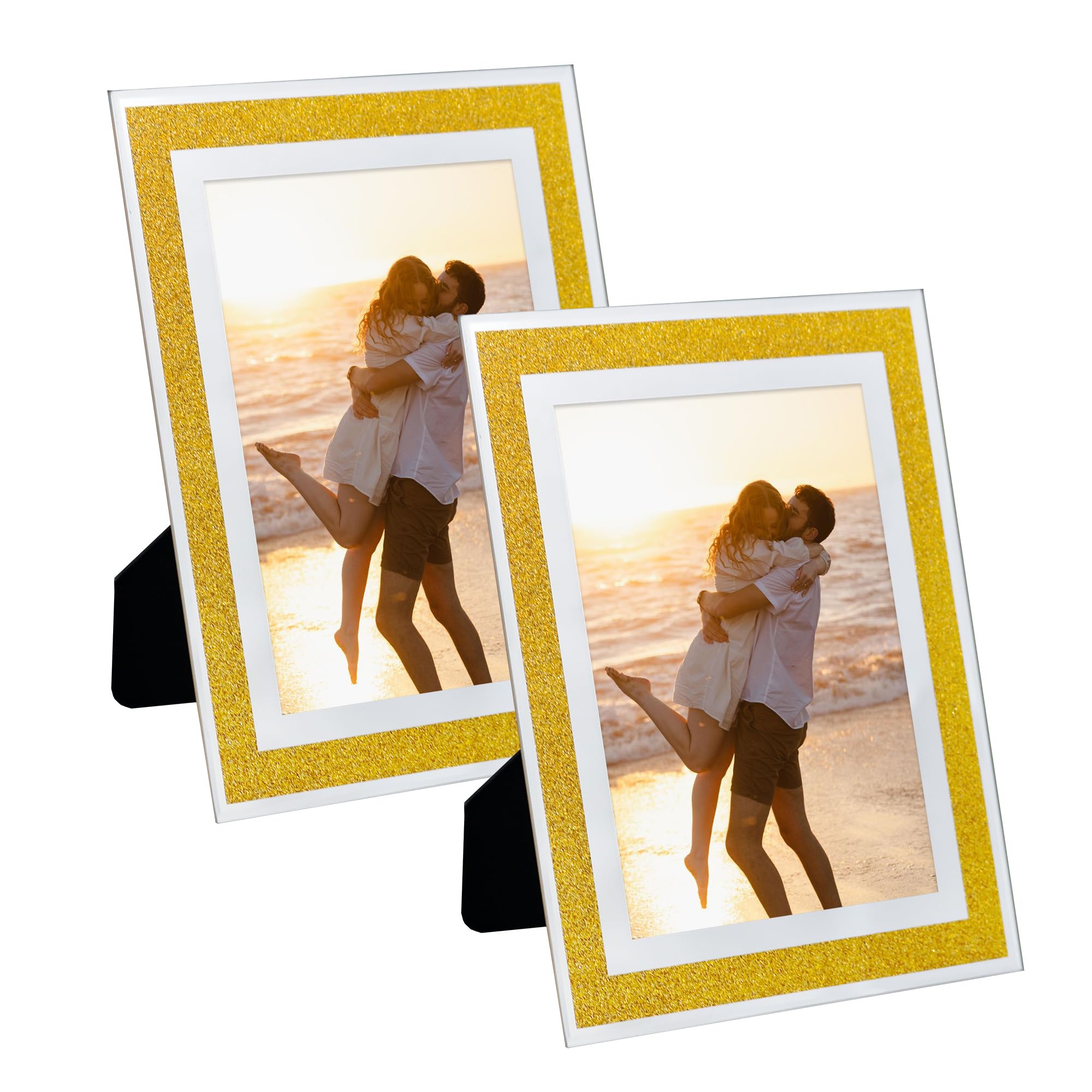 GraduatePro Gold 4x6" 2pcs Glass Certificate Frame Silver Square Thick Border Holder Document Diploma
