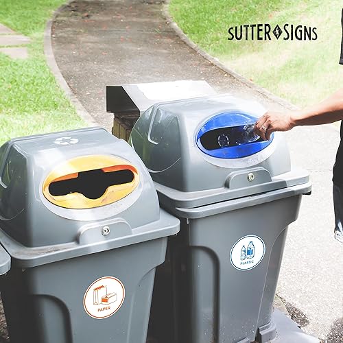 Miniatura 5 de Sutter Signs Calcomanías de reciclaje para basura, 6 pulgadas de ancho  5 calcomanías de reciclaje para contenedores de plástico - papel, aluminio,