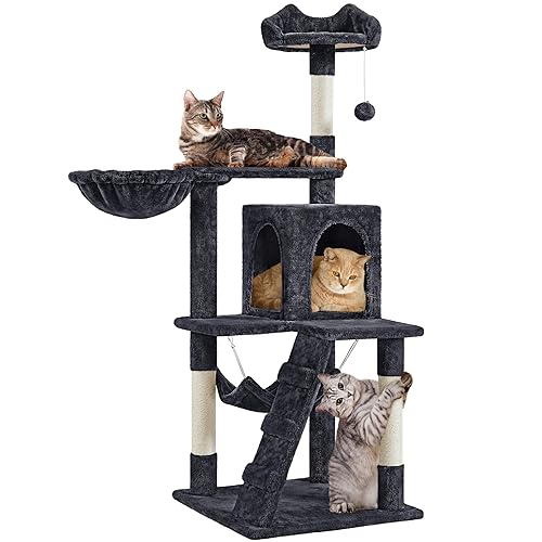 Yaheetech 54in Cat Tree Cat Tower as Activity Center, Indoor Cats and Kittens Playing House with Funny Hammock Basket Scratching Post - Black