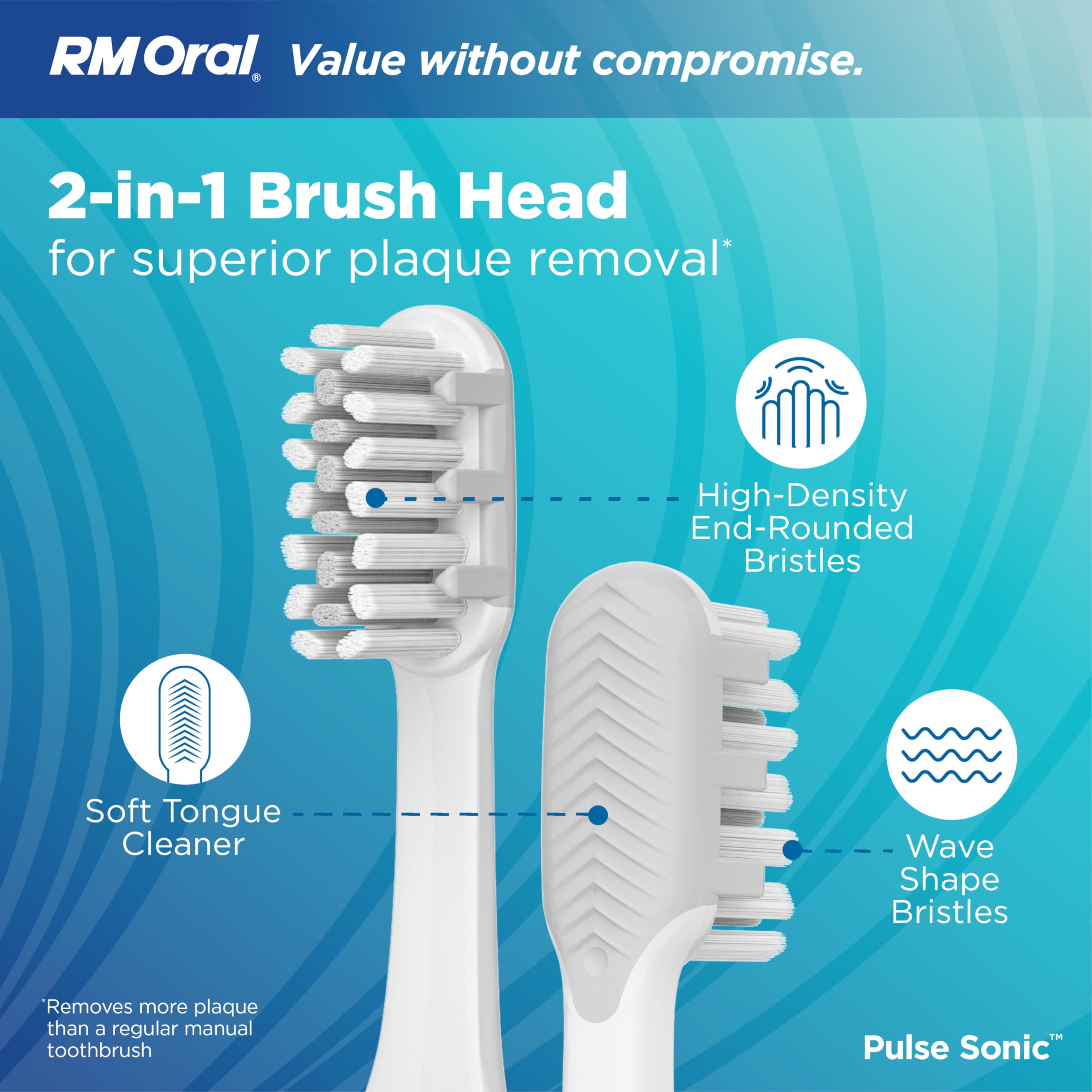 RM Oral Pulse Sonic - Cepillo de dientes con 48.000 vibraciones sónicas, mango de metal, cerdas suaves, estuche de viaje, 2 modos para blanqueamiento y eliminación de placa, temporizador inteligente