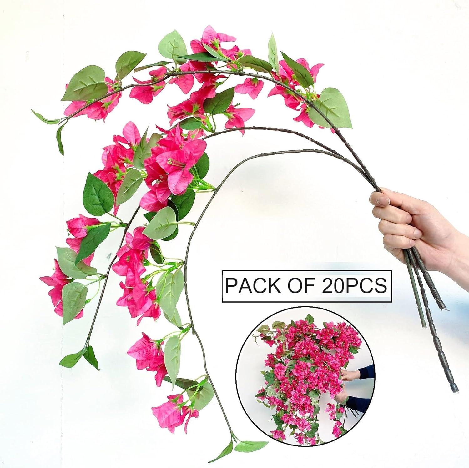 Pack of 20Pcs - Artificial Bougainvillea Flowers Silk Floral Stems Hanging Bougainvillea Vines for Wedding & Home Decoration, Table and Vase Decor - 30.5 inch (Hot Pink)