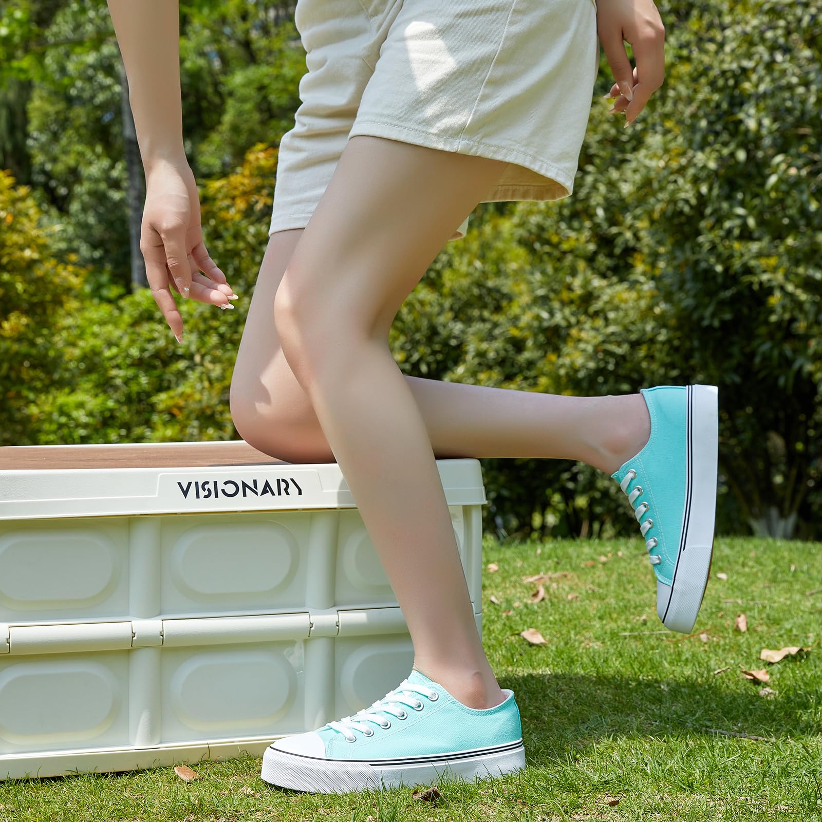 ZGR Womens White Tennis Shoes for Women,Lace up Canvas Sneakers,Casual Walking Canvas Shoes: 6 Light Green
