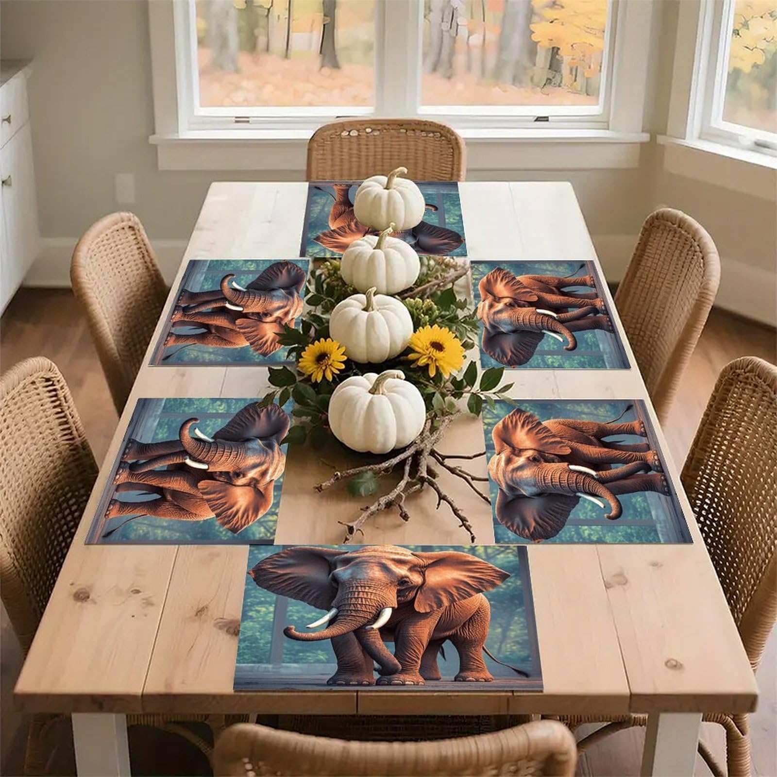 Elephants Red Placemats Wipeable Heat Resistant Table Mats Washable Flax Place Mats Elegant Cloth Non-Slip Placemat for Kitchen Dinning Party Table Decor 12 * 18 in