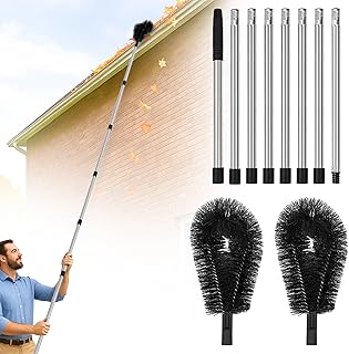 10.5FT Gutter Cleaning Brush with Adjustable Pole - No Ladder, Professional Long Reach Gutter Brush with Replaceable Brush for Removing Leaves and Trash from Roof Gutters