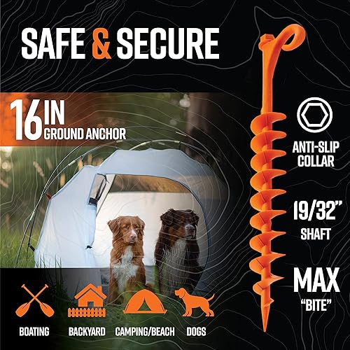 Miniatura 2 de GROUNDGRABBA Lite - Juego de estacas para tienda de campaña color naranja para arena, anclajes de tierra atornillados para un máximo agarre en
