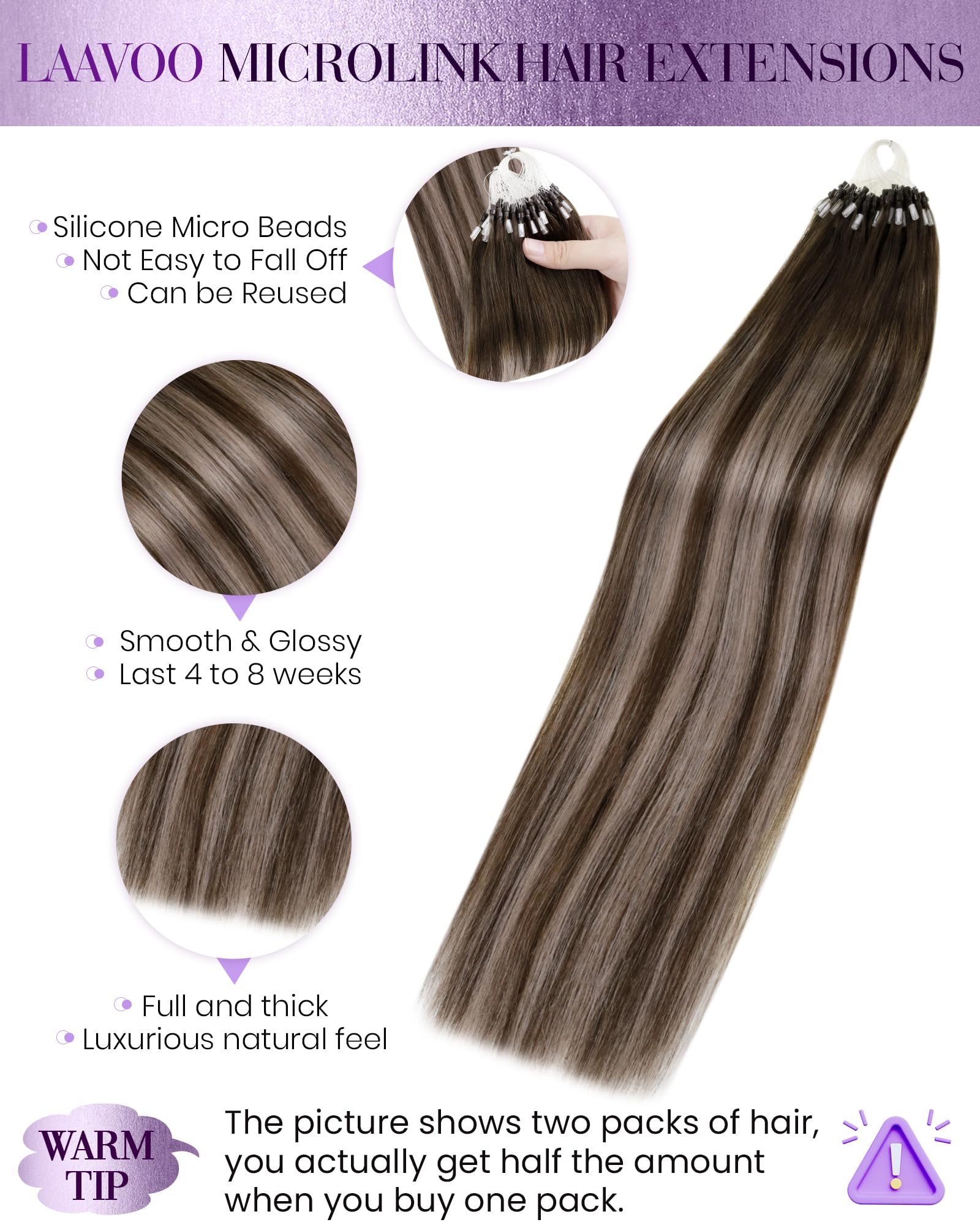 Extension Cheveux Naturel à Froid Balayage Marron Fonce 45cm Extension Cheveux a Froid 1g Balayage Marron Foncé A Blonde Cendré Extension de Locks Cheveux Naturel 50g #4/18/4
