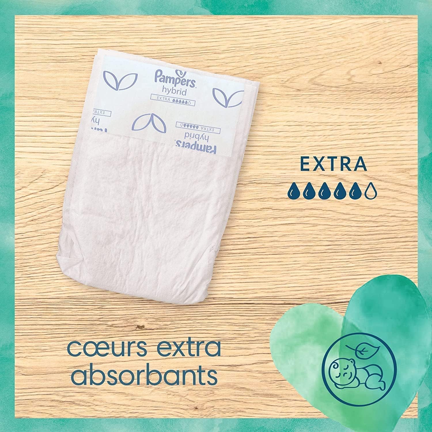 Pampers Harmonie Hybrid, 200 Cœurs de Protection Jetables, Absorption Extra,Pour Couche Lavable Pampers Hybrid,Protège la Peau Sensible des Bébés