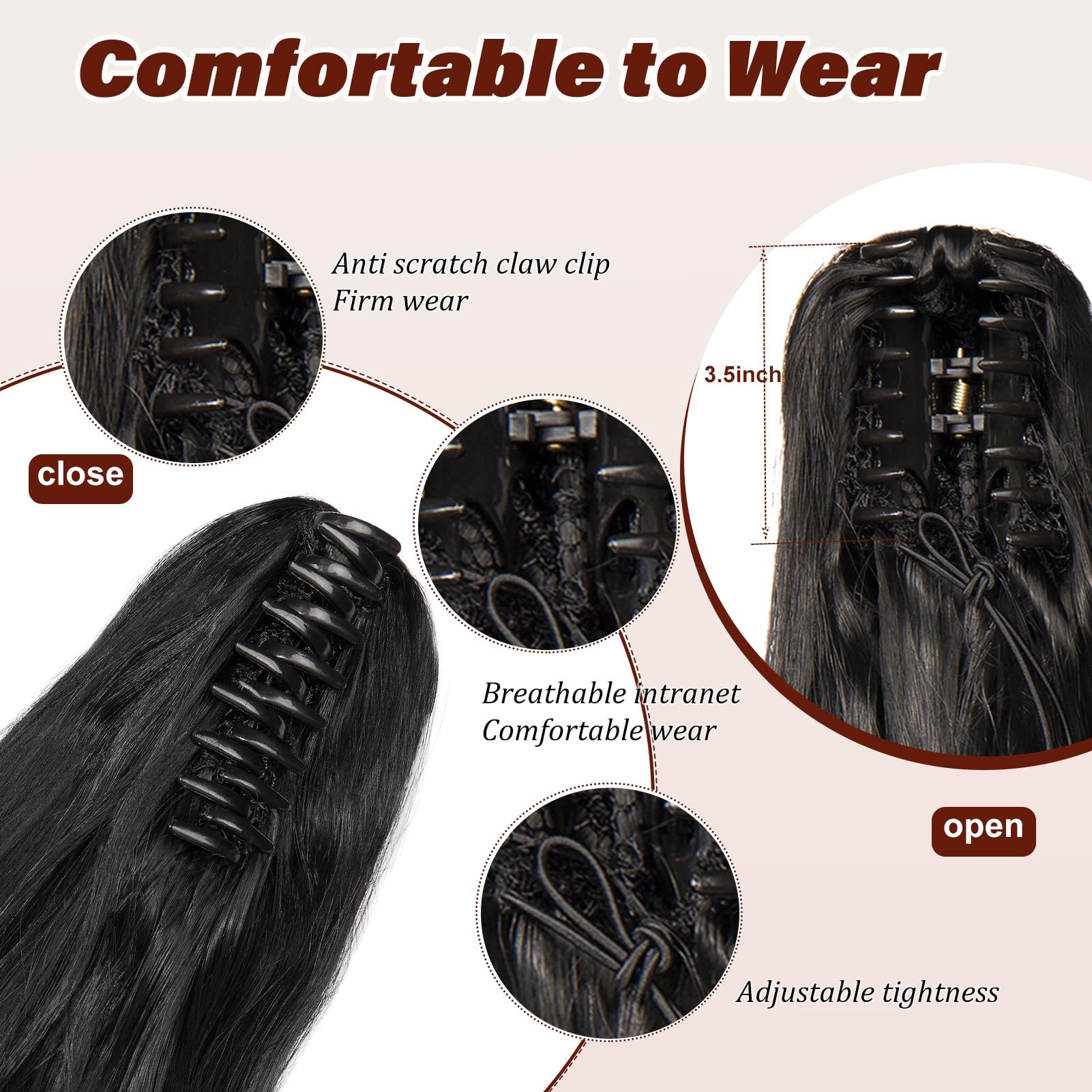 Dcbaboo Ponytail Extension Curly 18inch Claw Clip in Ponytail Hair Extensions Long Wavy Synthetic Pony tails Natural Wave One Piece Hairpiece Fake Ponytail for Women Black - Image 2