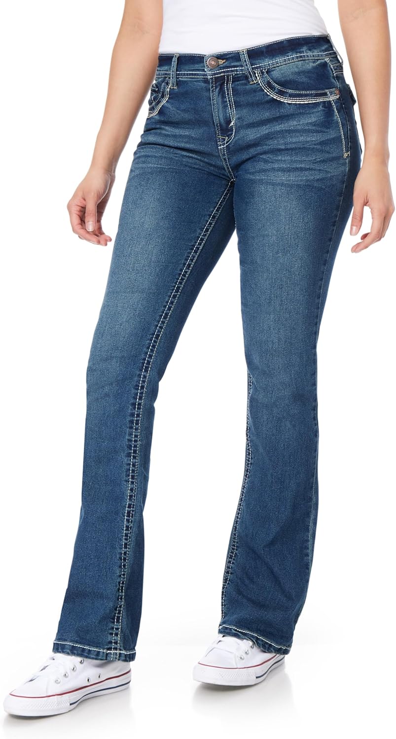 WallFlower Women's Size Legendary Bootcut Mid-Rise Insta Stretch Juniors Jeans (Standard and Plus)
