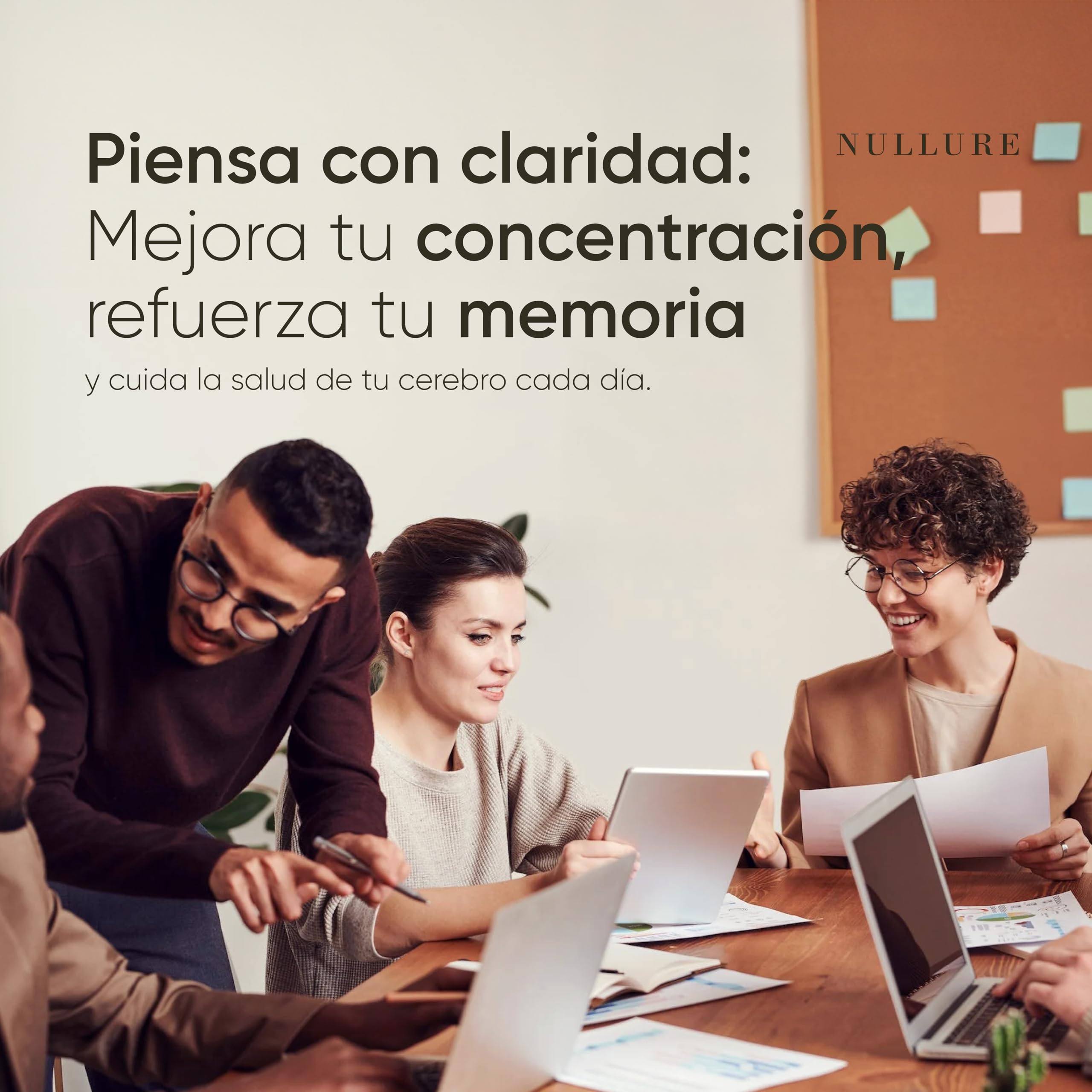 Nullure Memory & Focus Nootropico Potente | Sin Esterato de Magnesio y libre de aditivos | con Citicolina 250 mg COGNIZIN® | Memoria y Contrentración | Ginkgo Biloba · Bacopa Monnieri | 60 cap