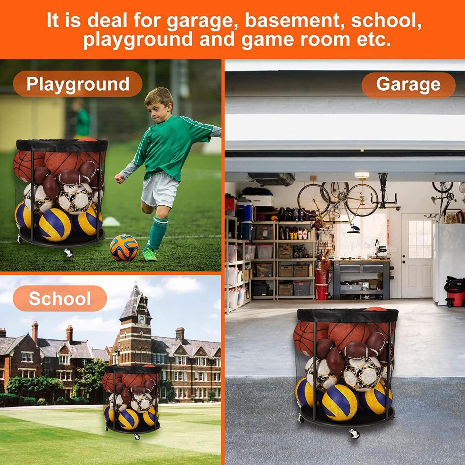 Archivio Palloni Da Garage - Cesto Per Palle, Scatola Organizzatore Portatile Grande Capacità | Per Esterno Giardino Sport Esterno, Portatile Grande Capacità Contenitore Organizzatore Cestino Rete Est