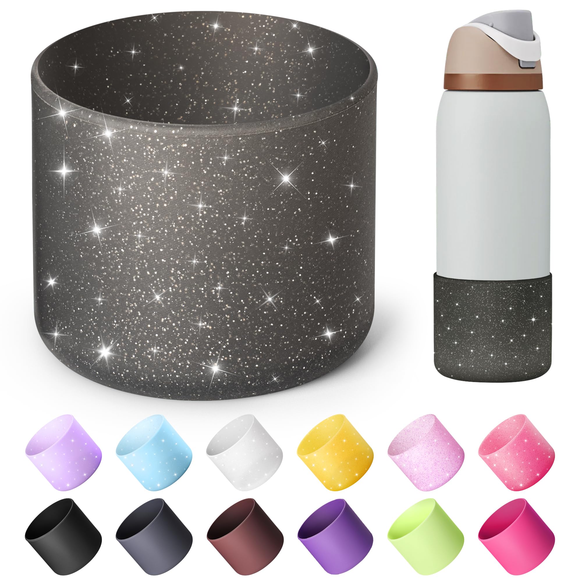 Silicone Boot for 40 oz Owala Water Bottles, Anti-Slip Protective Sleeve for Owala Twist & FreeSip & Flip Insulated Water Bottle, Boot Bottom Base(Glitter Black)