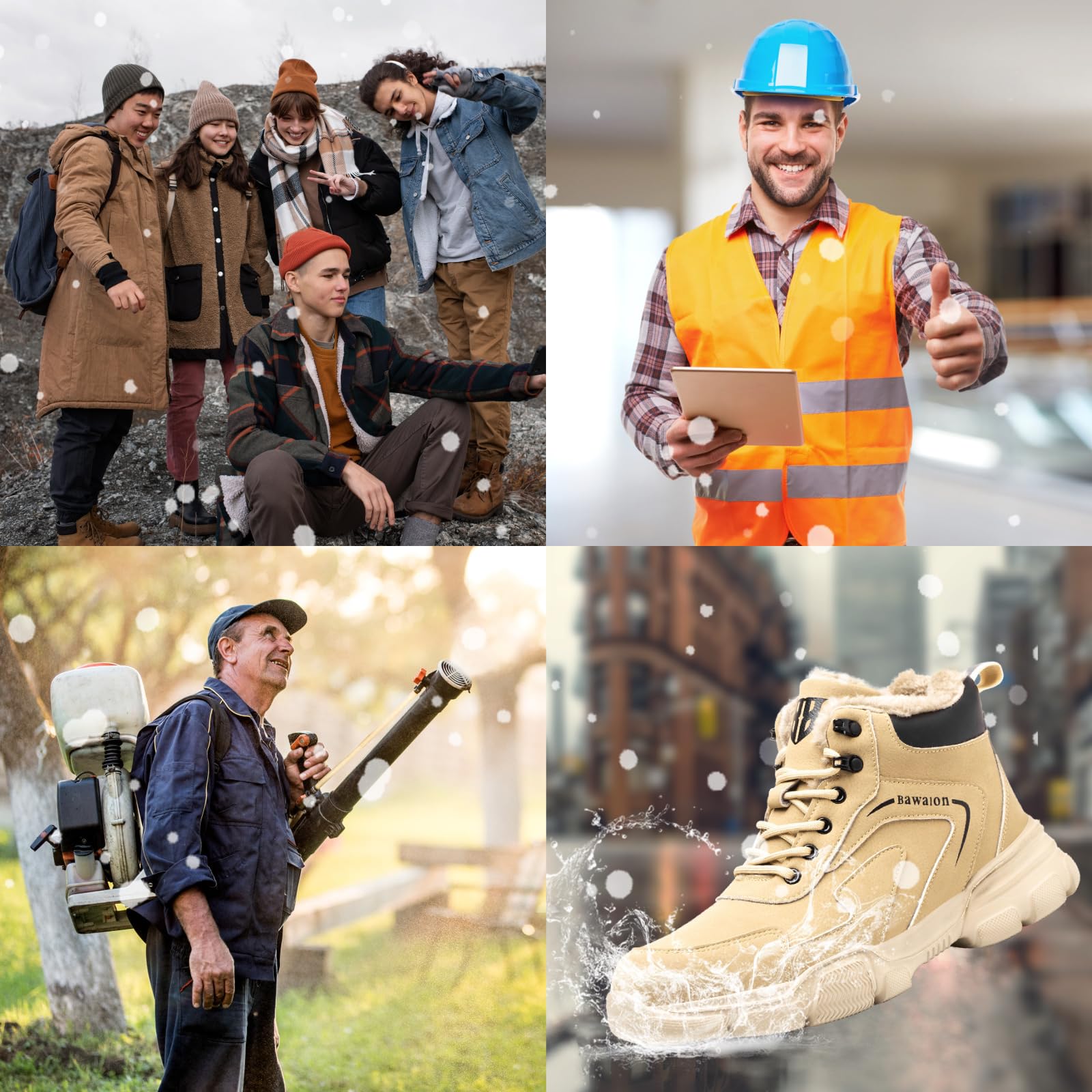 Buty Robocze Męskie Damskie Wodoodporne Buty Ochronne, Lekkie Buty Ochronne ze Stalowymi Noskami Zimowy Khaki 39 EU