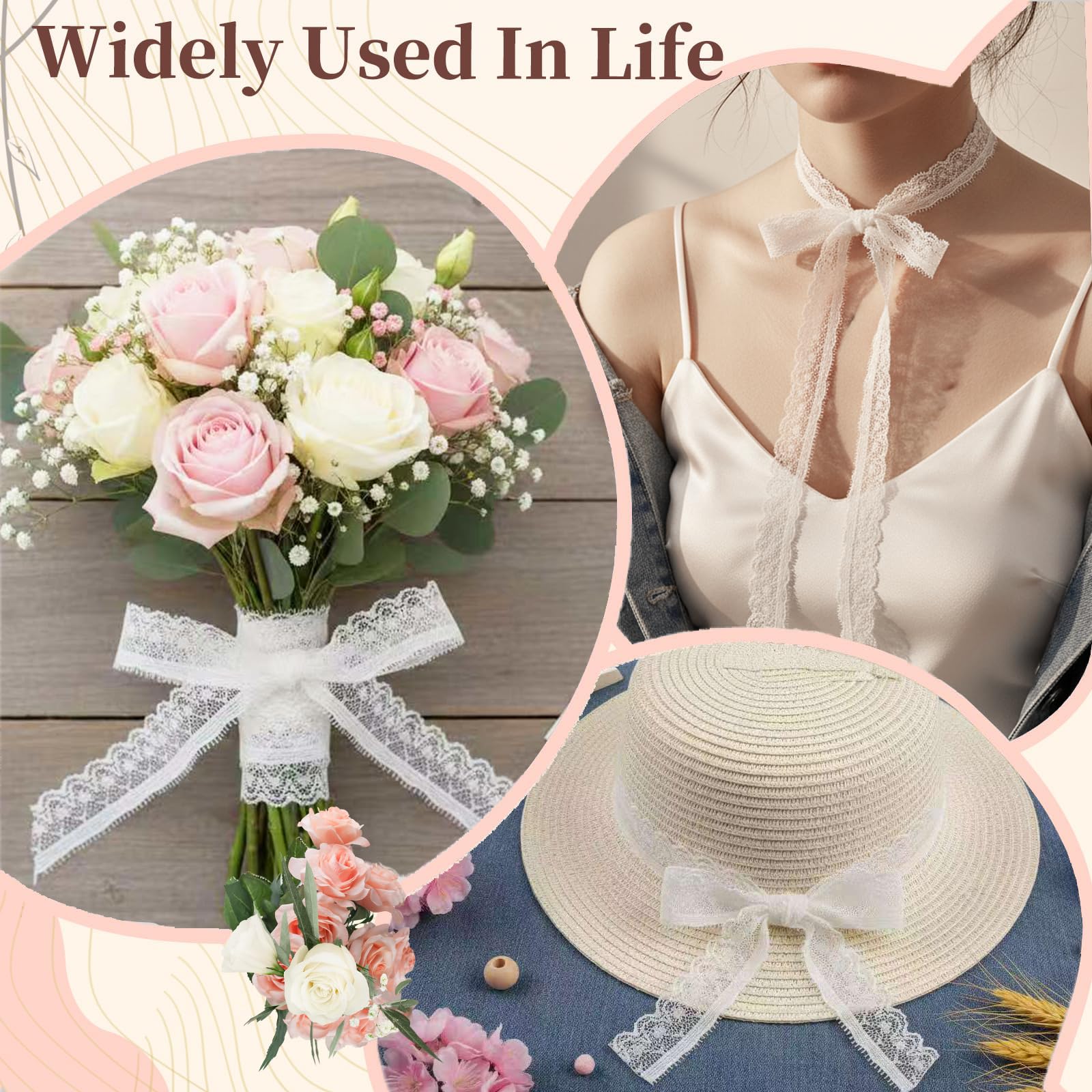 1.3CM x 10 Yards White Stretch Lace Trim,Elastic Floral Crochet Cotton Lace Ribbon for DIY Sewing, Bridal Wedding Dress Decoration, Crafts, Christmas Gift Wrapping