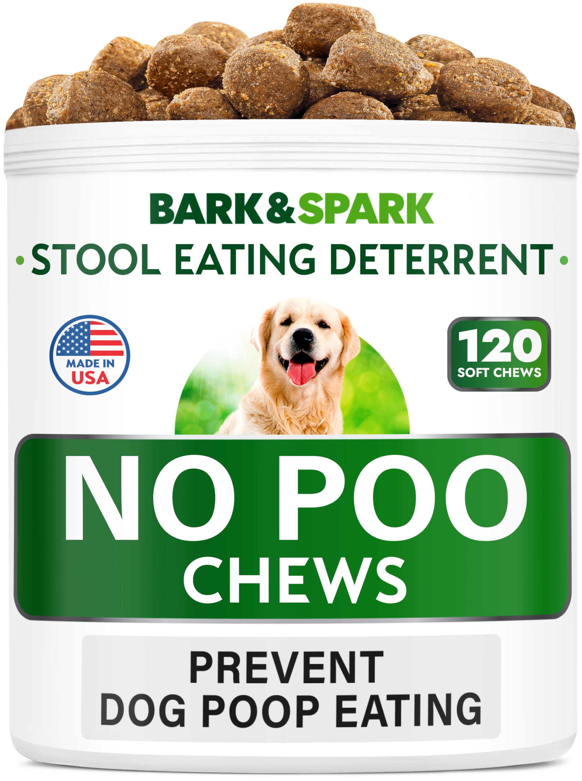Bark&Spark NO Poo Treats Coprophagia Treatment - Stool Eating Deterrent 120 Count Chews
