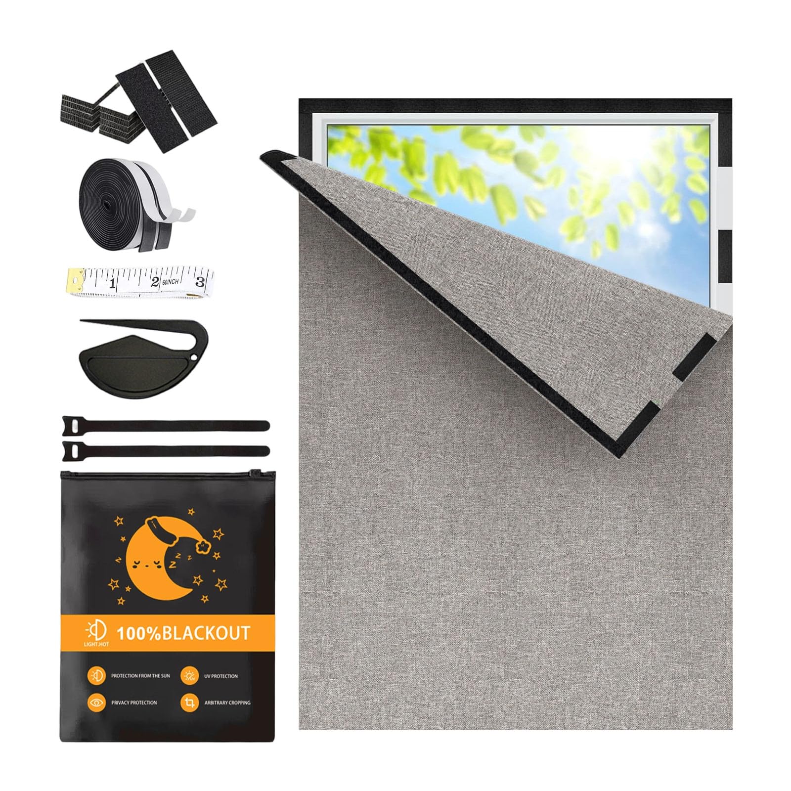 JSGHGDF Cotton Curtain Complete Blackouts Wrinkled Resistant Window Coverings Not Drill Cuttable Adhesive Window Shade Blind Reducing Curtains