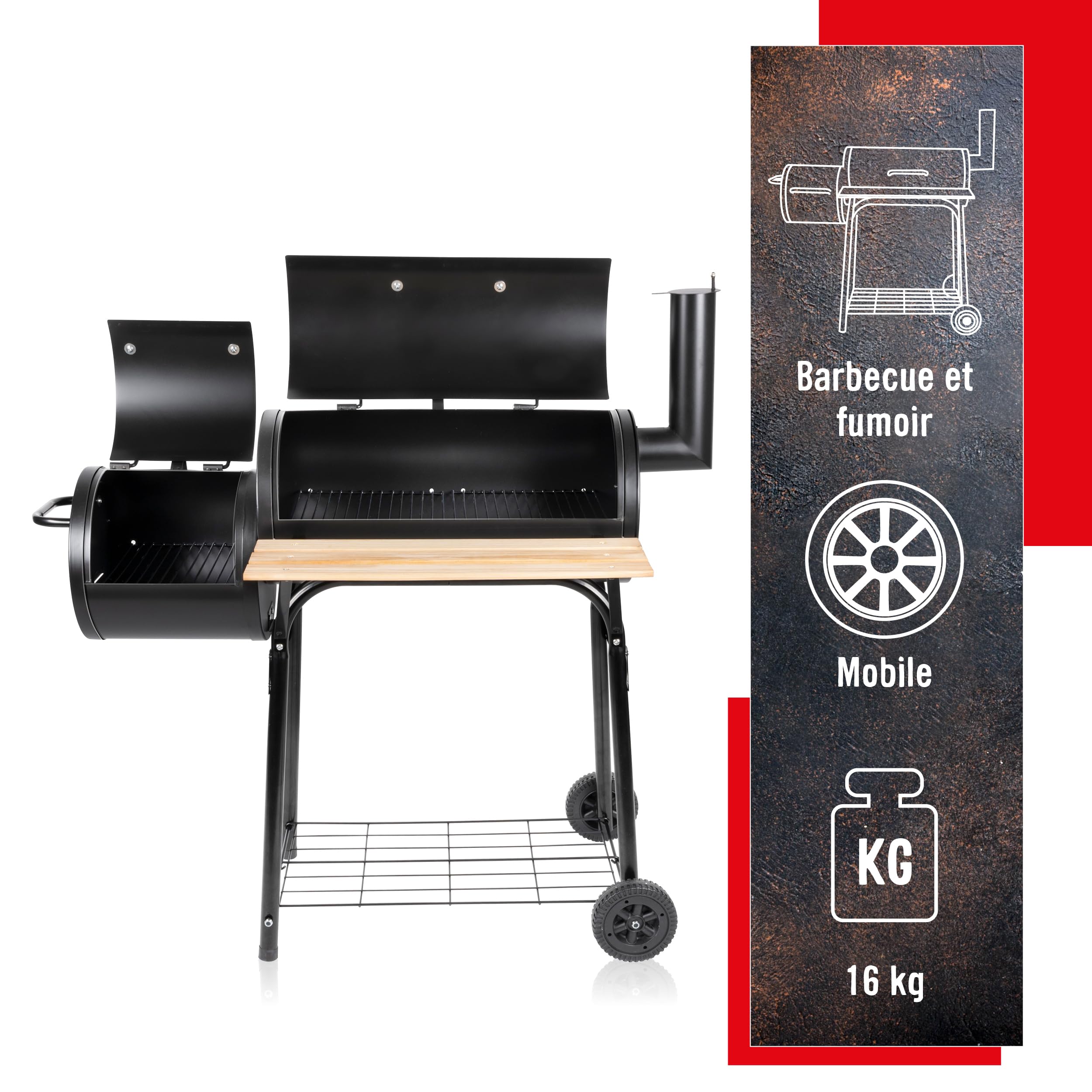 BBQ Collection Fumoir Barbecue - BBQ - Barbecue Charbon de Bois Grande Taille - Cheminée Réglable - 104 x 58 x 114 cm