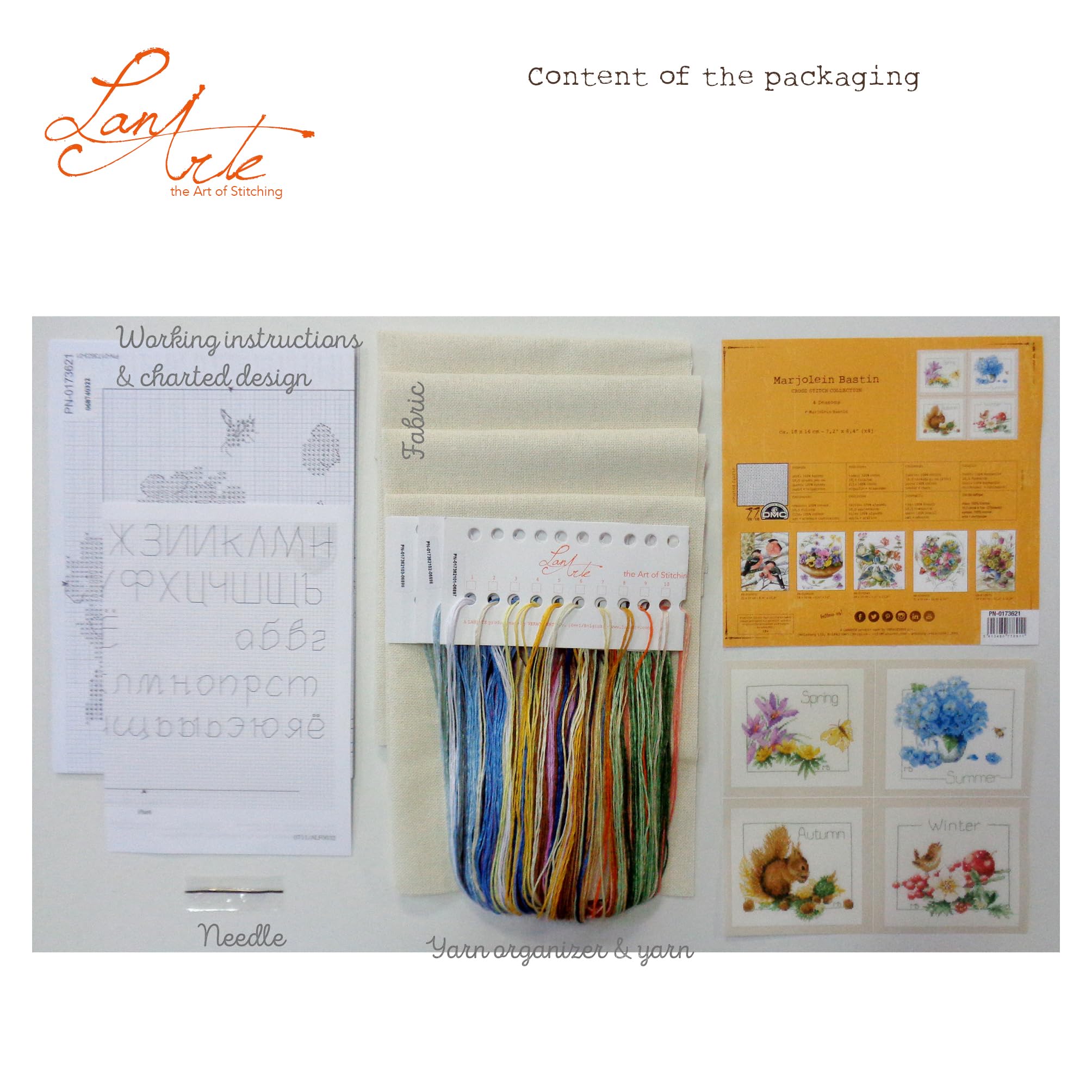 Lanarte Kreuzstich-Set „4 Jahreszeiten“ – 4 Motive, 18 X 16 Cm, Inkl. Stoff, Garn & Anleitung