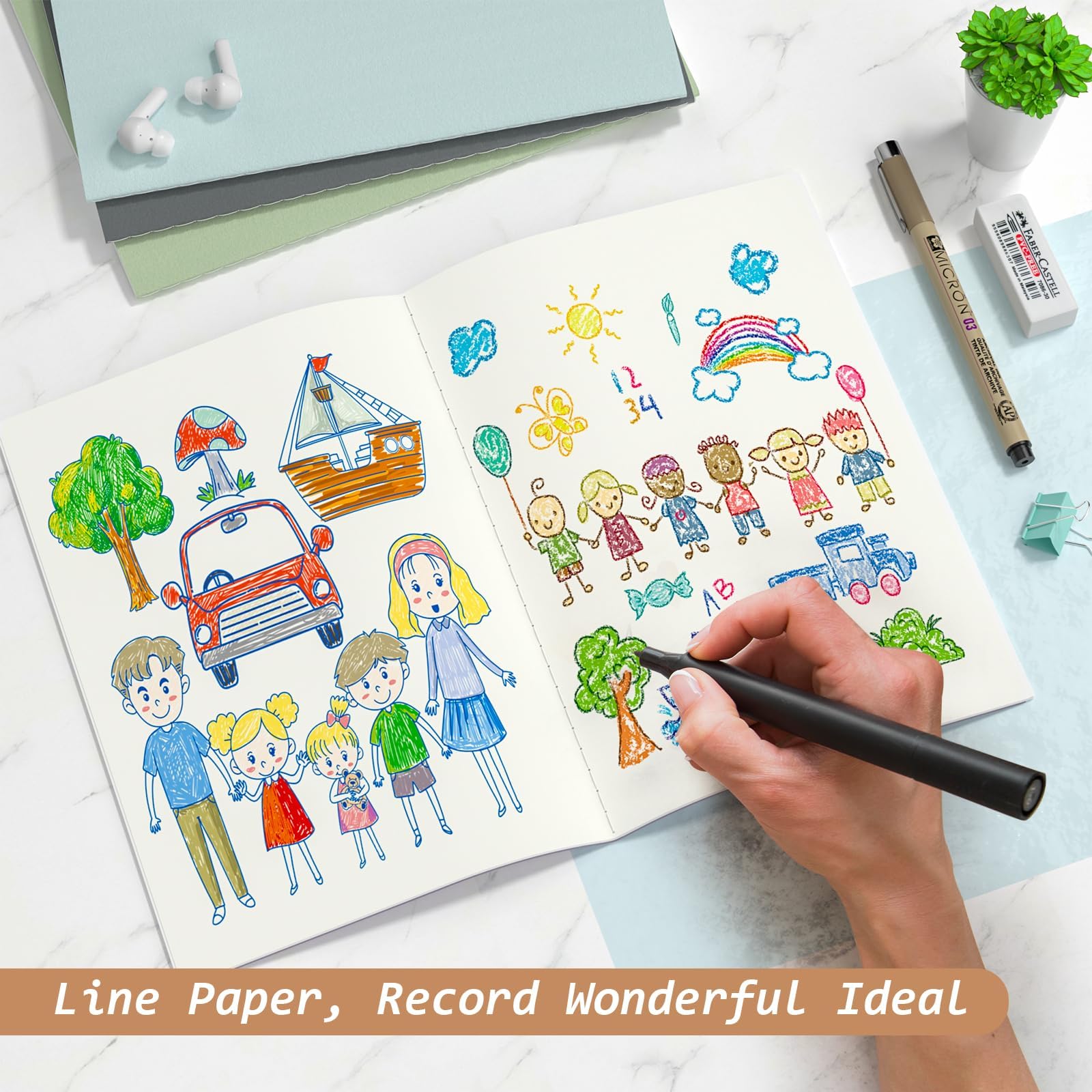 Oucaru Cuadernos de diario, tamaño A5, cuaderno de bocetos en blanco, paquete de 16 cuadernos pequeños de papel kraft a granel de 8.3 x 5.5 pulgadas, cuaderno de dibujo de 16 colores, tapa suave,