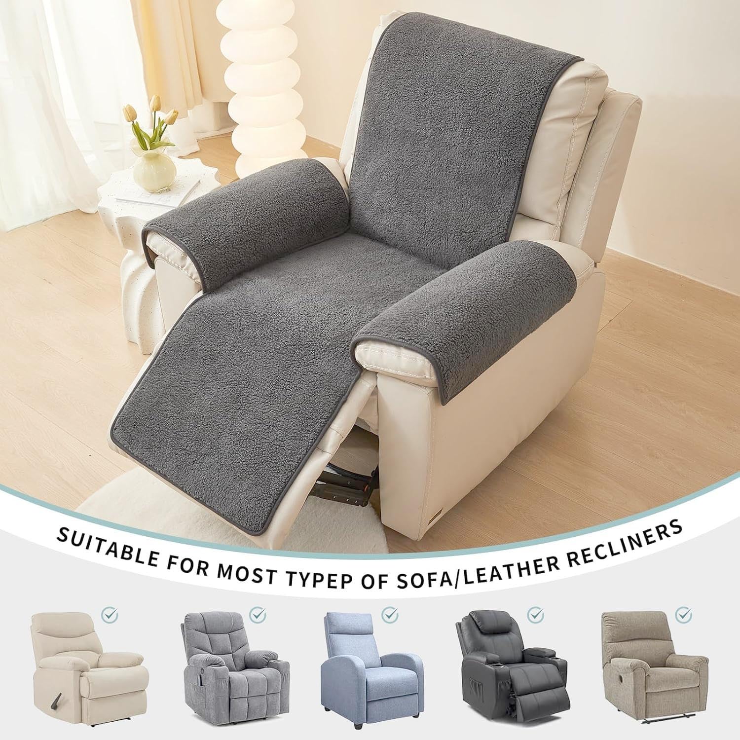 Armlehnenbezüge Für Sessel Kopfstützenschutz Überzug Für Liegesessel Sofa Kopfschutz Couch Armbezug Sesselbezüge Groß Stuhl Gartenstühle Ohrensessel Relaxsessel(Hellgrau,76 * 231 cm)