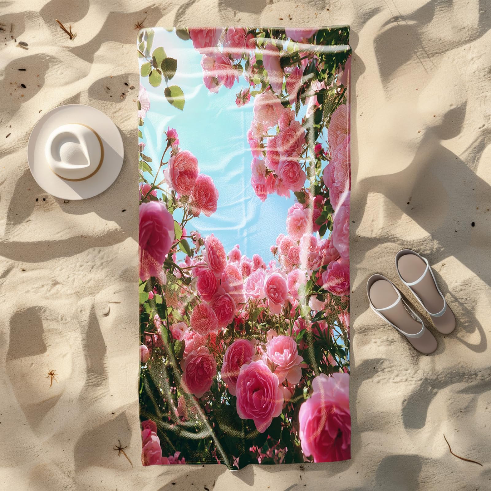 Générique Serviette Microfibre Plage Fleur Rose Bleu