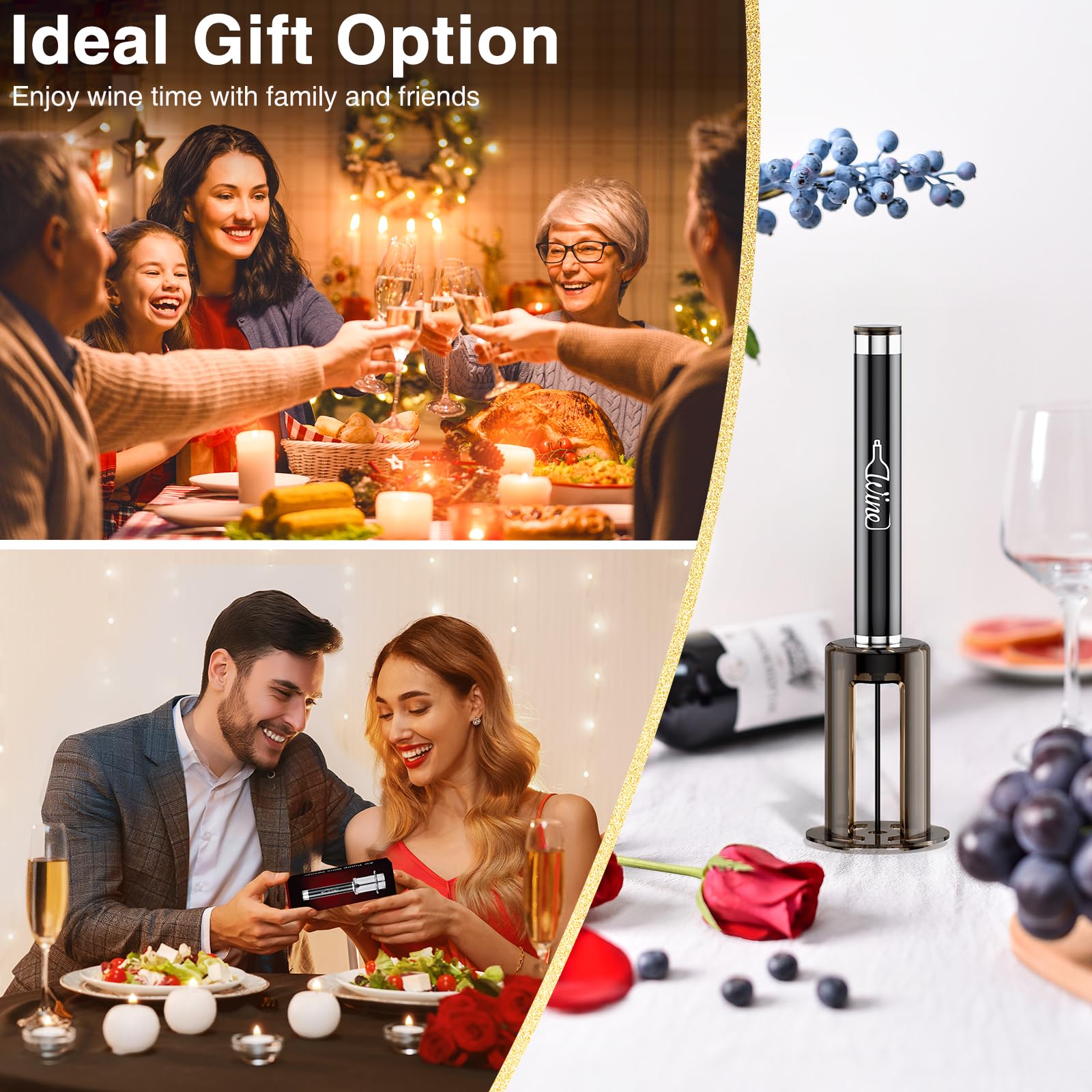 Quntis Cavatappi per Vino, Apribottiglie Vino di Pompa Pressione Aria Cavatappi Portatile Inox, con cappuccio protettivo Regali Natale Uomini Donne Accessori Vino per Feste Vacanze Casa Cucina