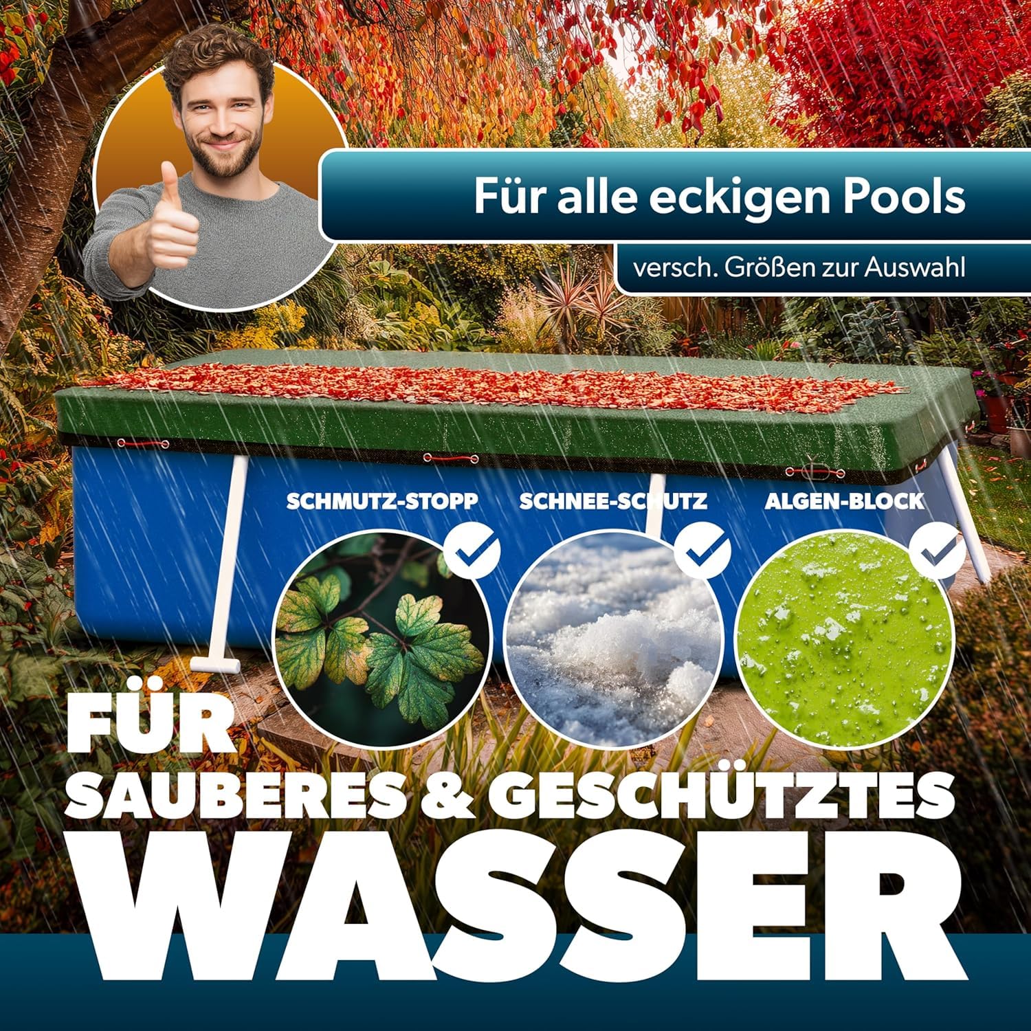 poolomio Poolabdeckung 549x274 cm für Intex Ultra XTR Frame Pool 2in1 200g | Solarplane & Winterabdeckung aus robustem 200 g/m² PE – UV-beständig, hält Algen & Schmutz fern, Stahlseil; Planenmaß 680x380