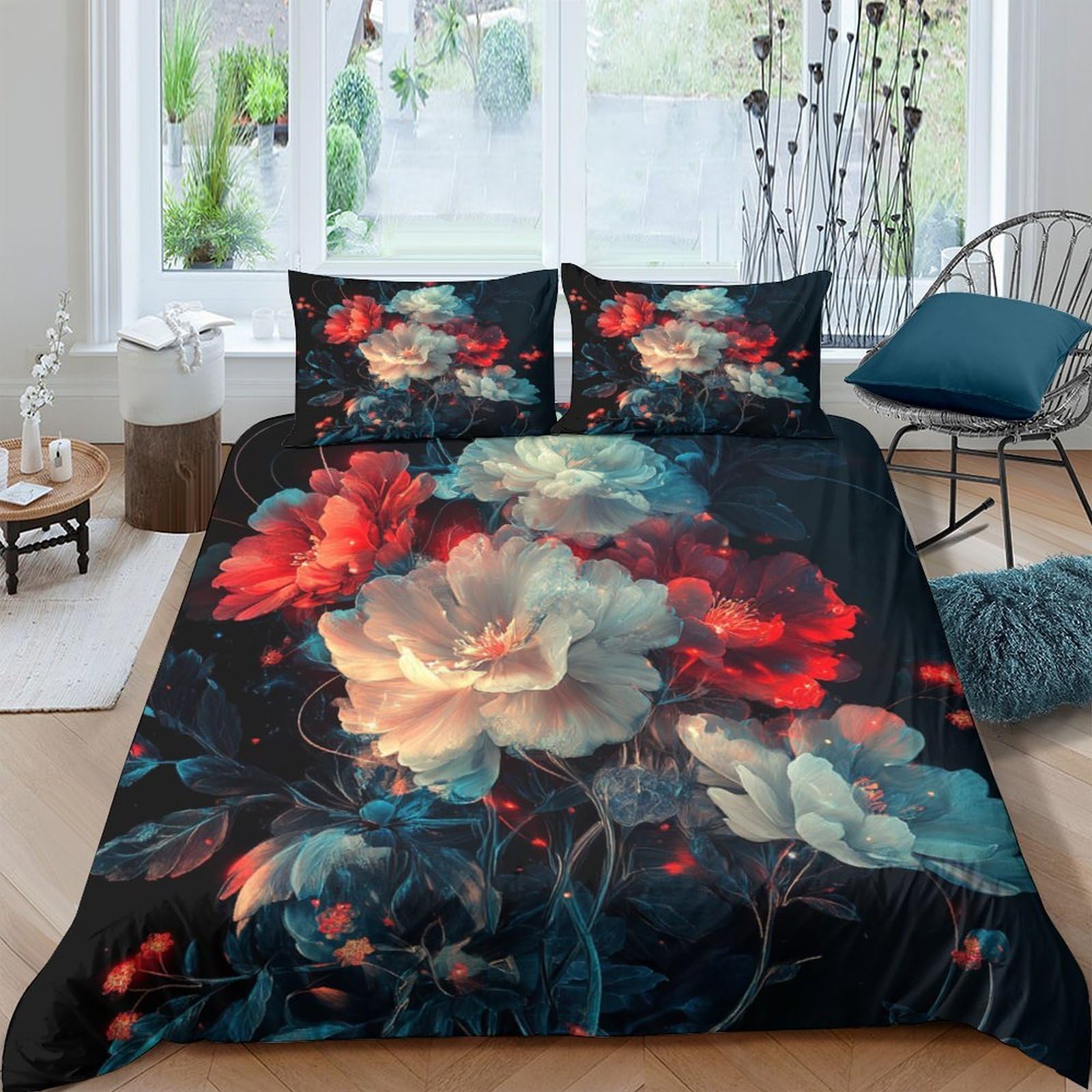 Flamingo-Pärchen Bettbezug 3D Gedruckt Mikrofaser Atmungsaktiv Reißverschluss Bettdeckenbezug 3 Teilig Weich mit Kissenbezug Schlafkomfort for Kinder & Fans Super King（260x220cm）