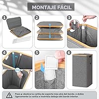 Vista 5 de BALEINE Cesta de lavandería con tapa, cestas altas para la ropa sucia con asas de bambú, contenedor grande para la ropa sucia con soporte interno
