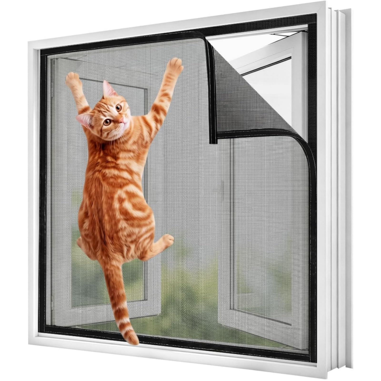 100x130cm Cat Window Guard,Cat Proof Window Screen,Self-Adhesive,Black,Protection W-indow Mesh DIY Cats Net,Utilize Fasteners Paired with Industrial Adhesive,Easy Tool-Free Installation ﻿