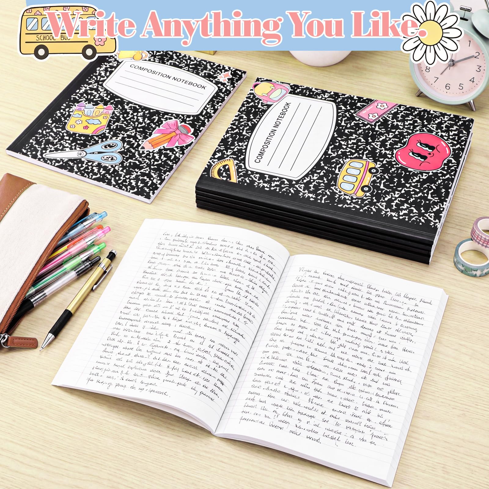 Eaasty Composition Notebook Wide Ruled Paper Assorted Marble Aesthetic Composition Notebook 100 Page 7.5" x 9.75" Journal Gift for Back to School First Day of School Students Teacher(6 Pcs,Classic)