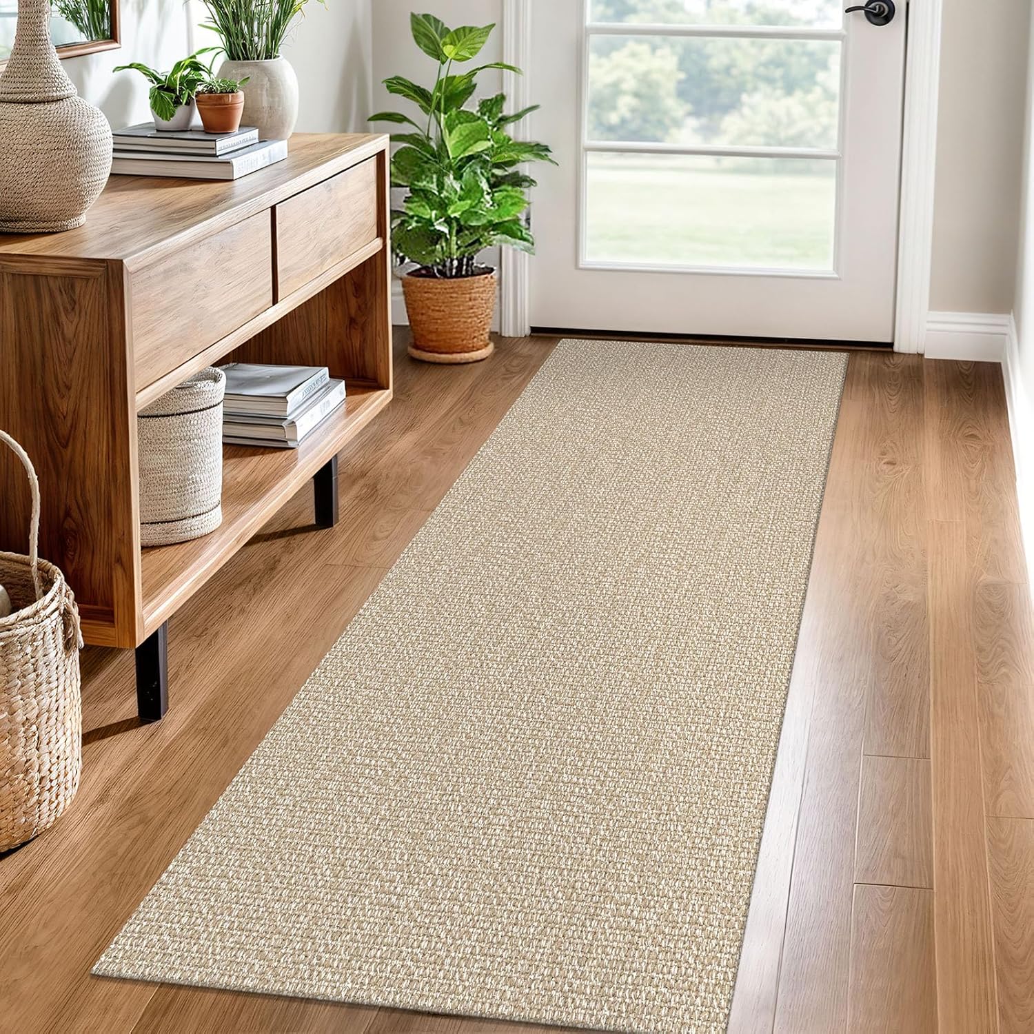 EARTHALL Washable Runner Rug 2x6 Ft Non Slip Runners for Hallways Cotton Rubber Backed Kitchen Runner Braided Indoor Floor Carpet Runners for Entryway, Hallway, Kitchen, Bedroom, Send/Beige 2' x 6' (Runner) Sand/Beige