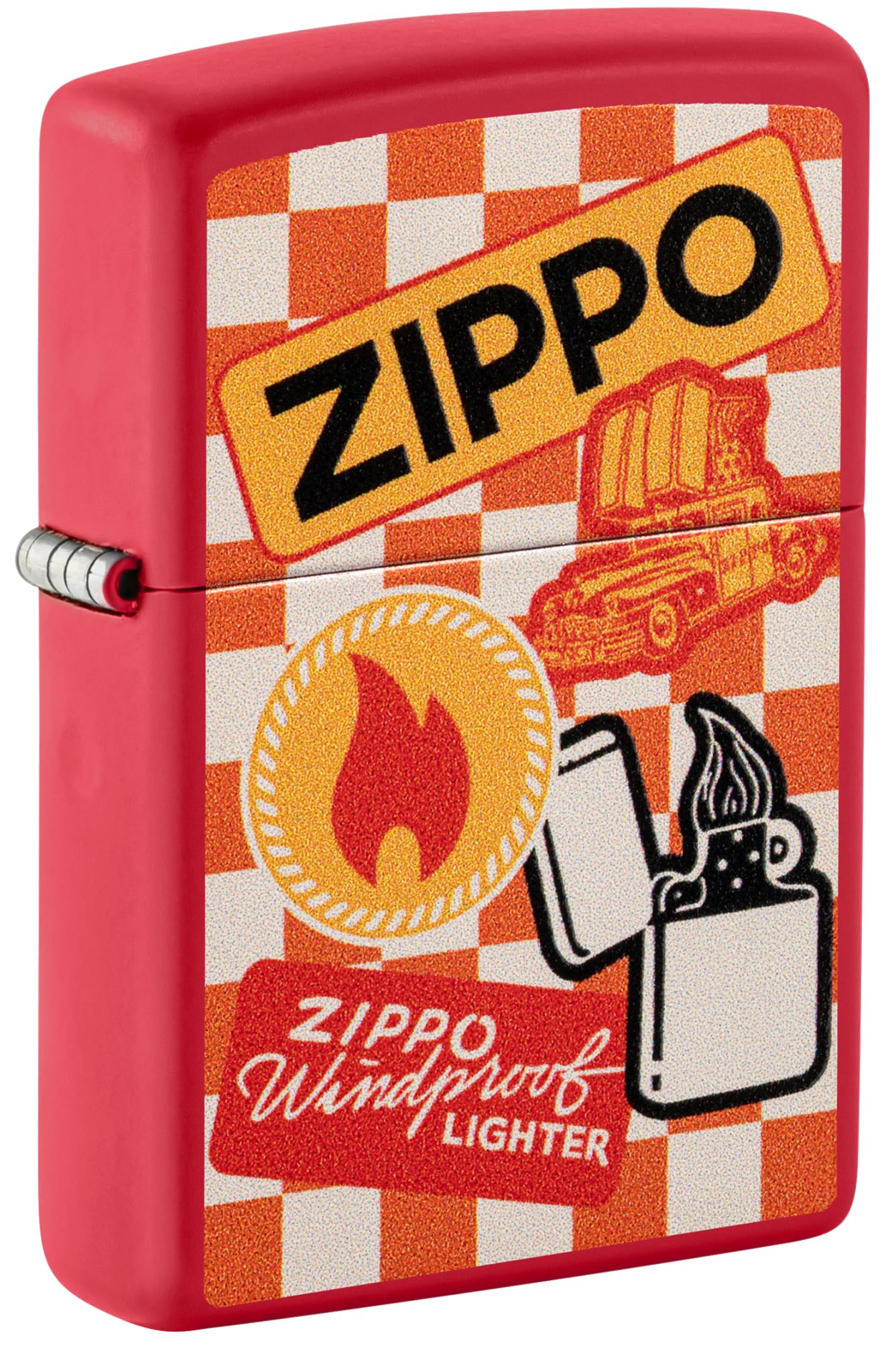 Zippo Retro Design Red Matte Windproof Pocket Lighter, Without Fuel and Gas