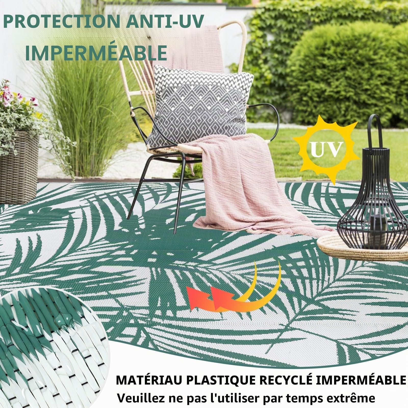 Famibay Tapis d'extérieur imperméable pour Jardin, terrasse, réversible, Paille en Plastique, Tapis de Camping, Couverture de Pique-Nique Portable pour Balcon, terrasse, Jardin, Porche, Plage, barbec