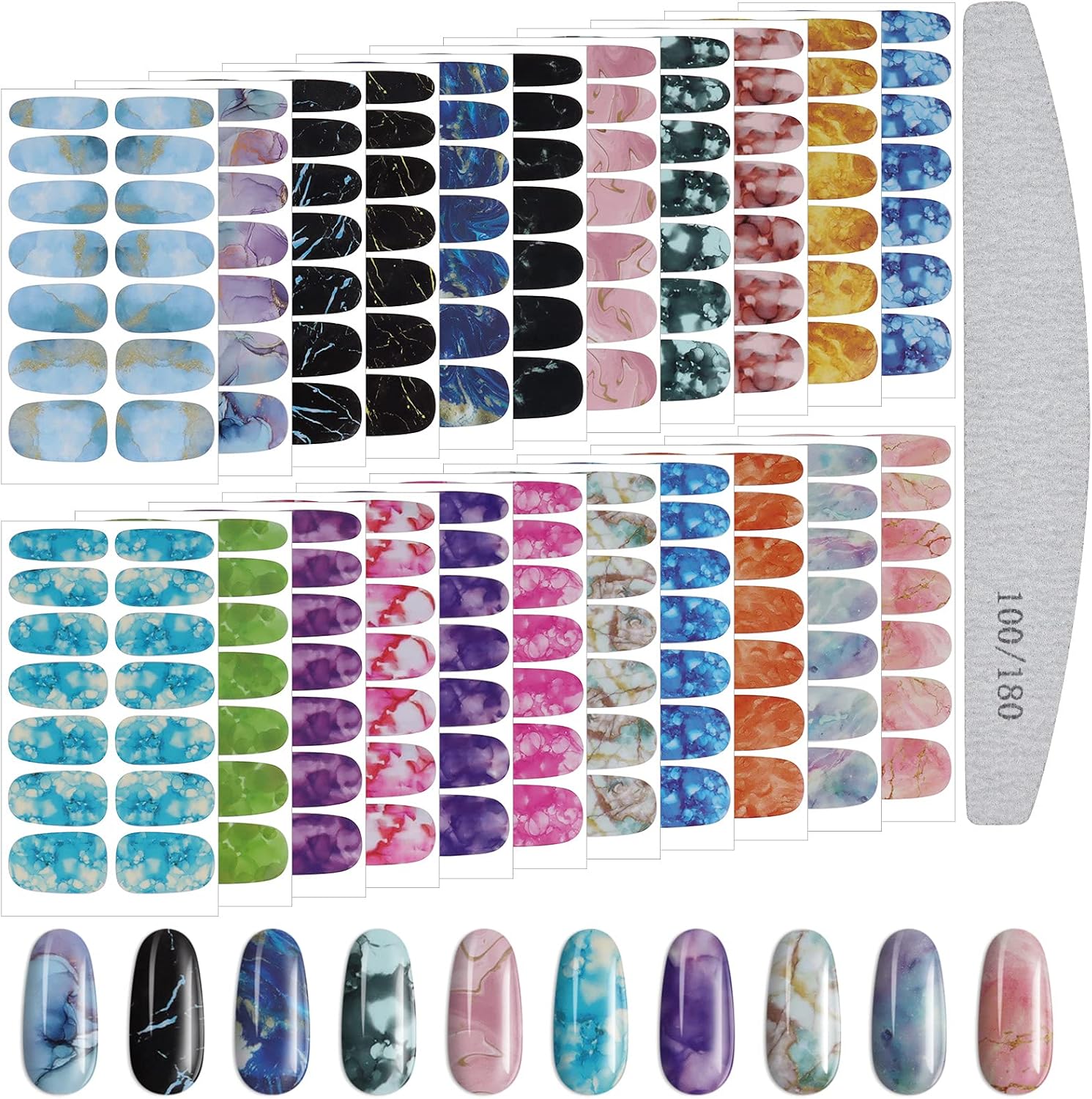 EBANKU Volledige Wraps Nagelstickers Decals, 22 Vellen Marmer Volledige Wraps Nagelstickers Zelfklevende Nail Art Decal Strips met 1PCS Nagelvijl Tool voor Dames Meisjes DIY Nail Art