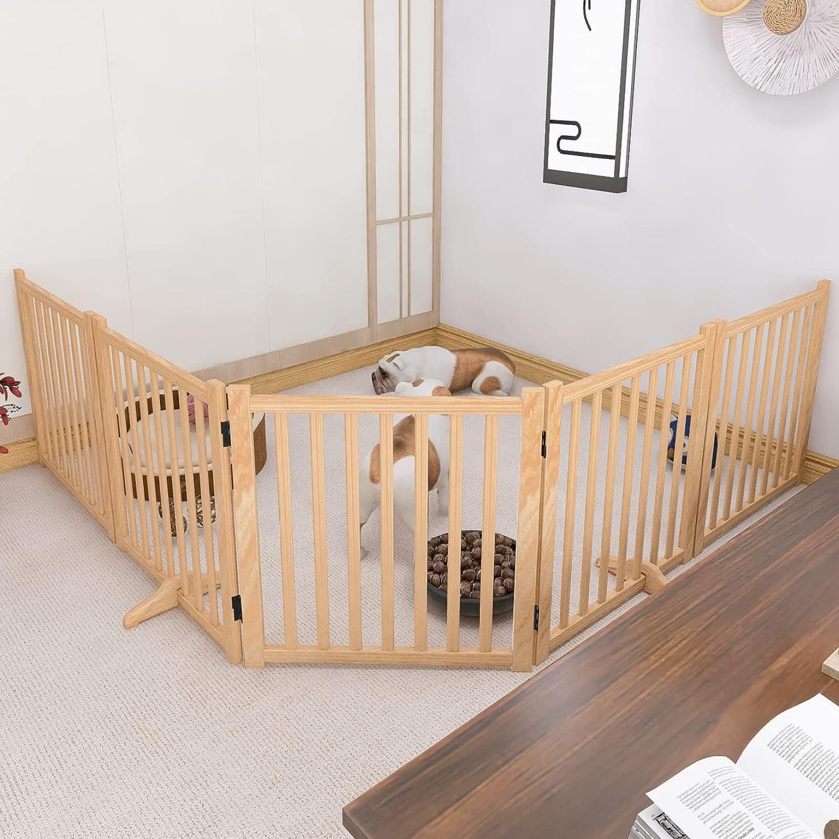 Amazon.co.jp: 木製犬用ゲートペットフェンス 304*43*1cm 折り式バリア